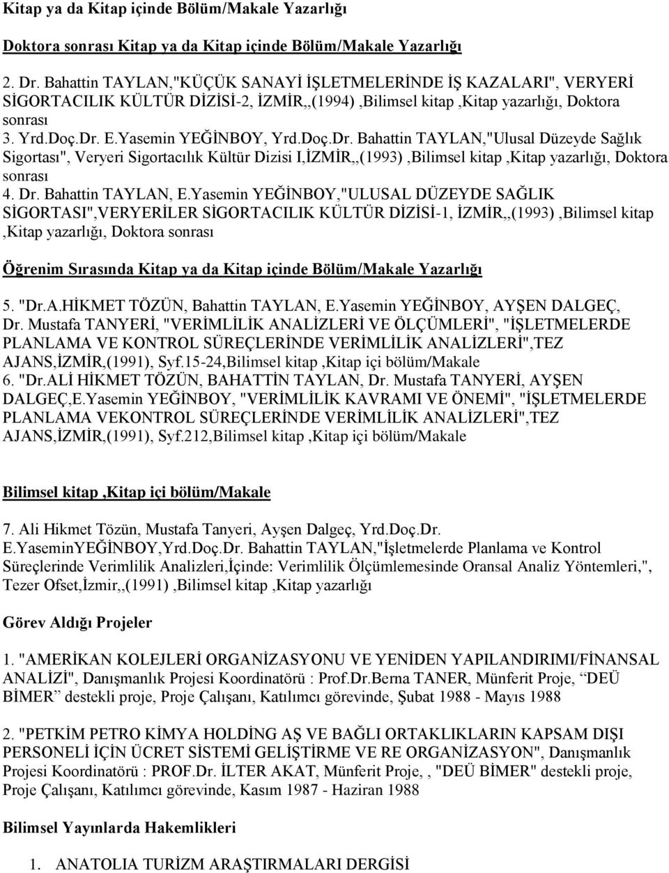 Doç.Dr. Bahattin TAYLAN,"Ulusal Düzeyde Sağlık Sigortası", Veryeri Sigortacılık Kültür Dizisi I,ĠZMĠR,,(1993),Bilimsel kitap,kitap yazarlığı, Doktora sonrası 4. Dr. Bahattin TAYLAN, E.