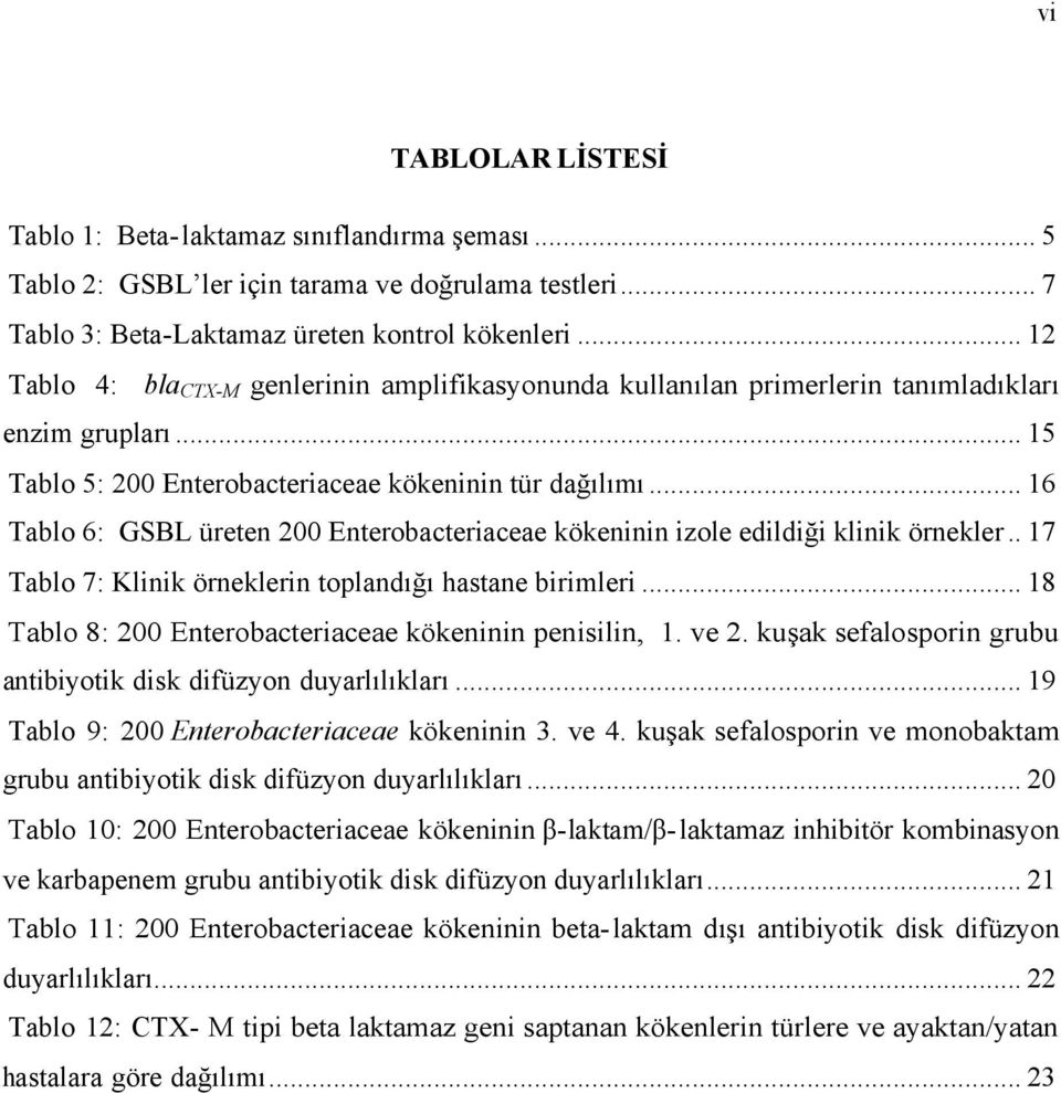 .. 6 Tablo 6: GSBL üreten 2 Enterobacteriaceae kökeninin izole edildiği klinik örnekler.. 7 Tablo 7: Klinik örneklerin toplandığı hastane birimleri.