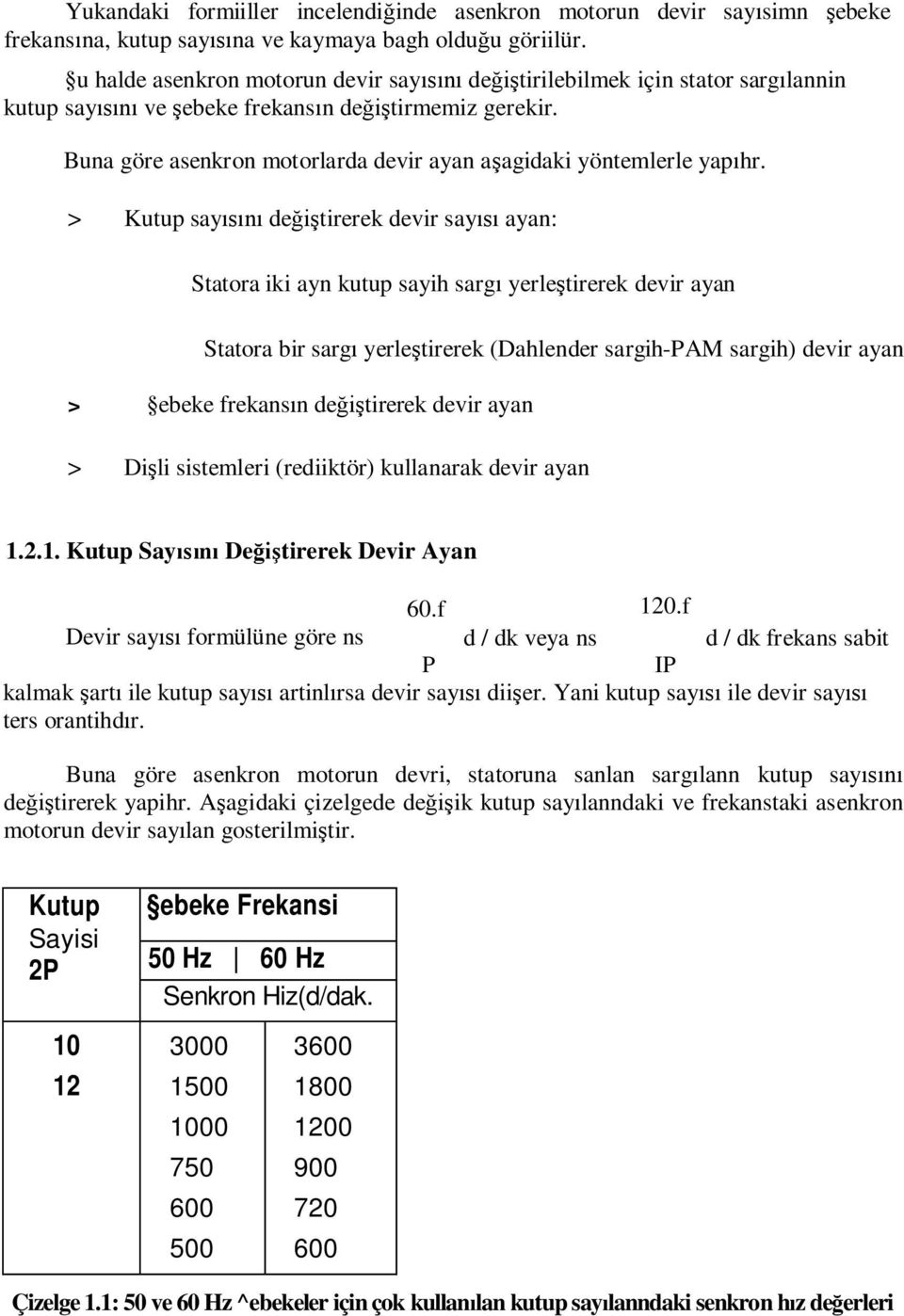 > Kutup say de tirerek devir say ayan: Statora iki ayn kutup sayih sarg yerle tirerek devir ayan Statora bir sarg yerle tirerek (Dahlender sargih-pam sargih) devir ayan > ebeke frekans n de tirerek