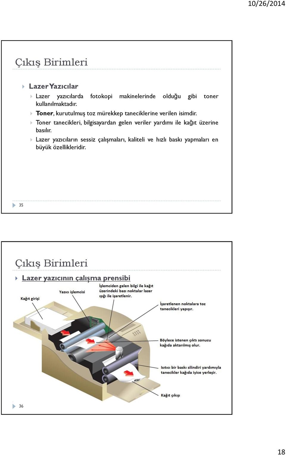 Toner tanecikleri, bilgisayardan gelen veriler yardımı ile kağıt üzerine basılır.