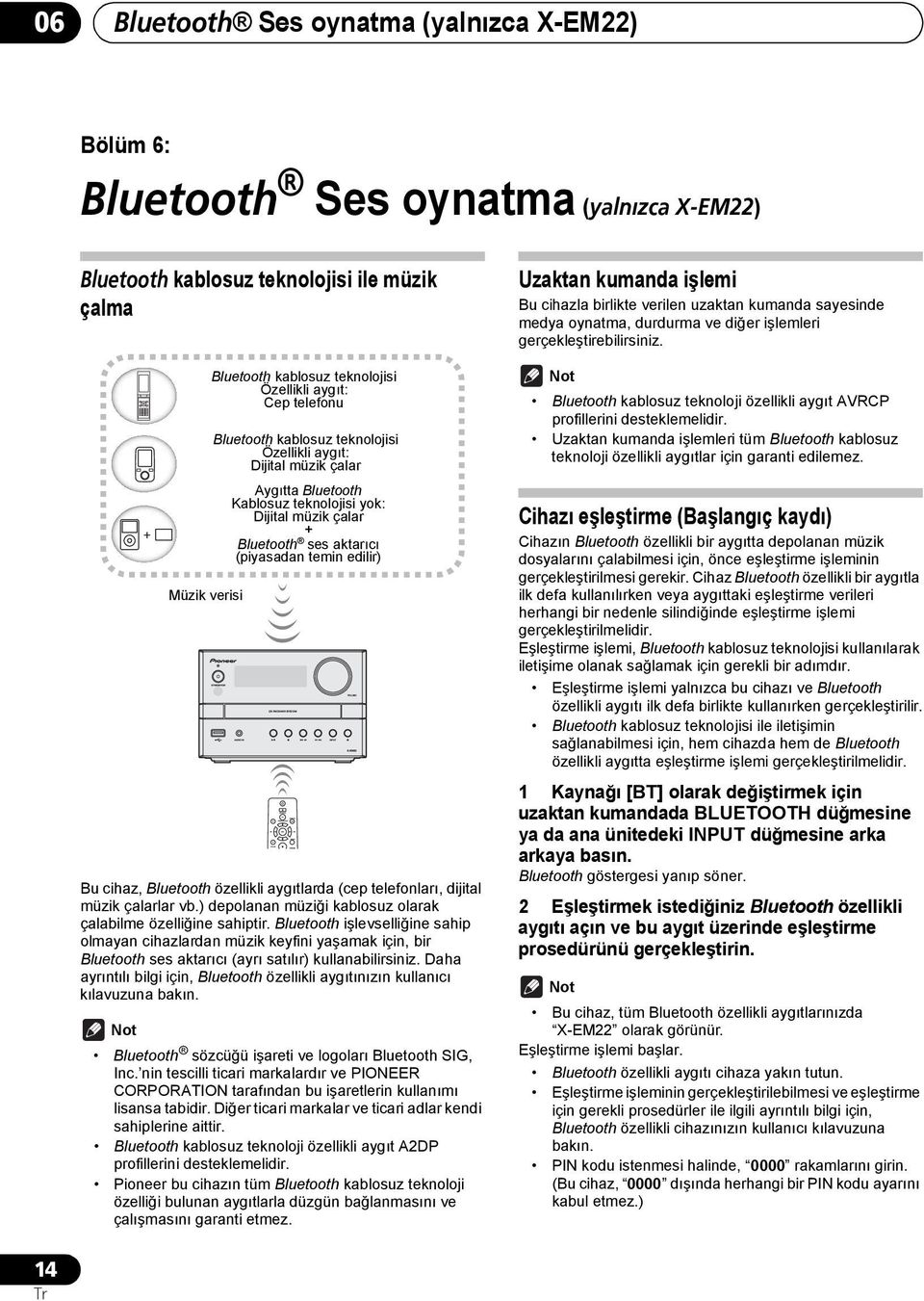 Bluetooth işlevselliğine sahip olmayan cihazlardan müzik keyfini yaşamak için, bir Bluetooth ses aktarıcı (ayrı satılır) kullanabilirsiniz.