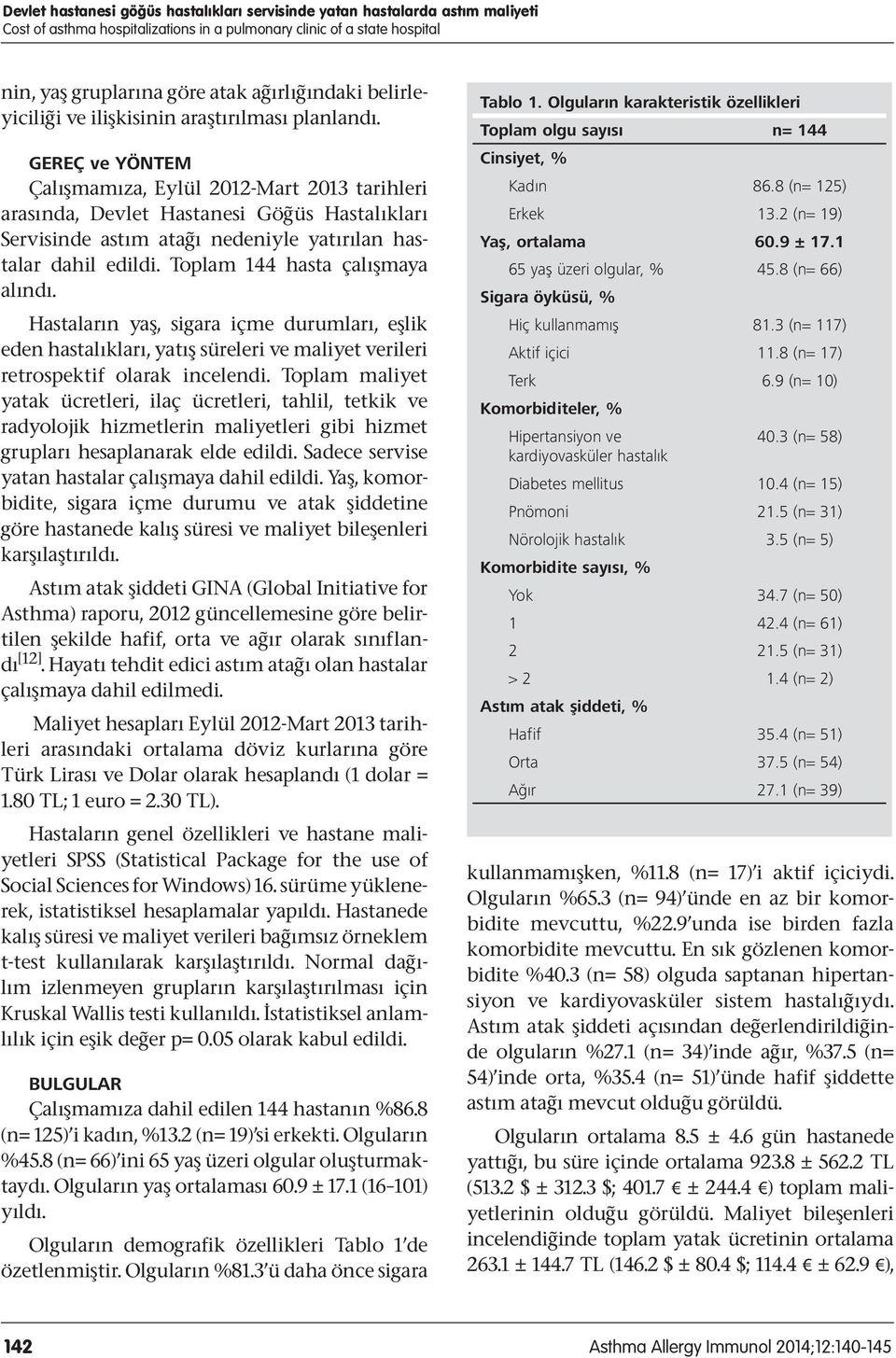 GEREÇ ve YÖNTEM Çalışmamıza, Eylül 2012-Mart 2013 tarihleri arasında, Devlet Hastanesi Göğüs Hastalıkları Servisinde astım atağı nedeniyle yatırılan hastalar dahil edildi.