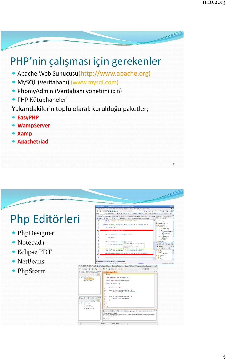 com) PhpmyAdmin (Veritabanı yönetimi için) PHP Kütüphaneleri Yukarıdakilerin