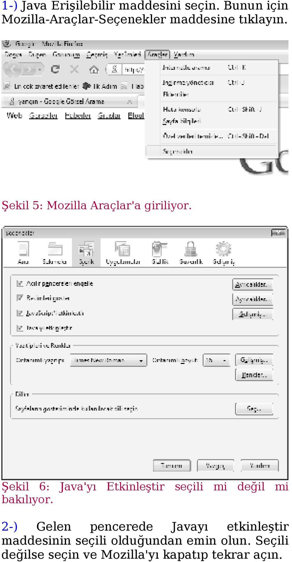 Şekil 5: Mozilla Araçlar'a giriliyor.