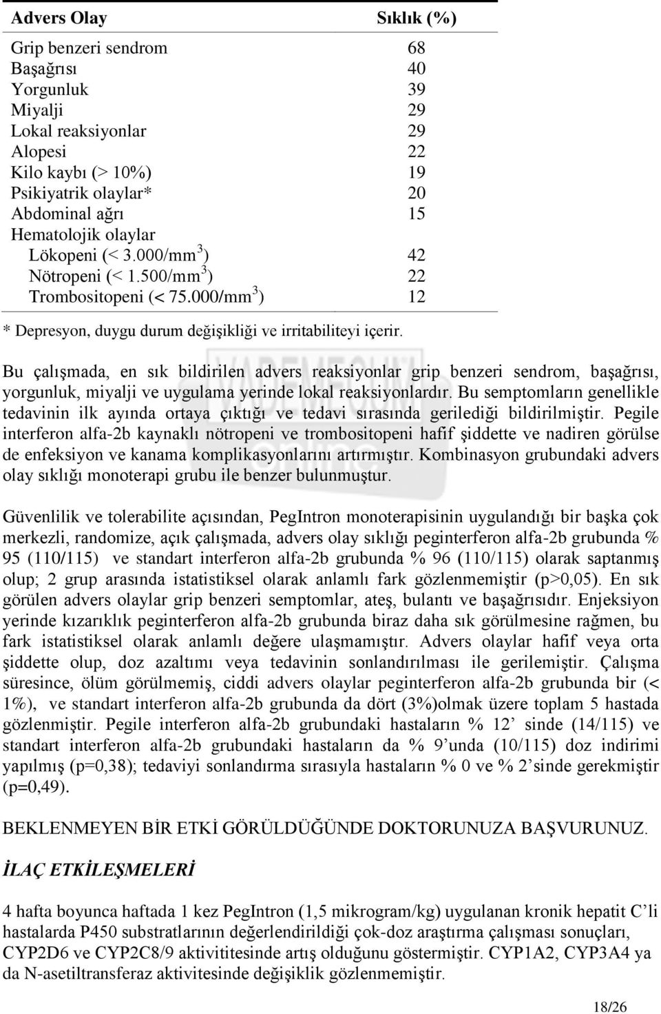 Bu çalıģmada, en sık bildirilen advers reaksiyonlar grip benzeri sendrom, baģağrısı, yorgunluk, miyalji ve uygulama yerinde lokal reaksiyonlardır.