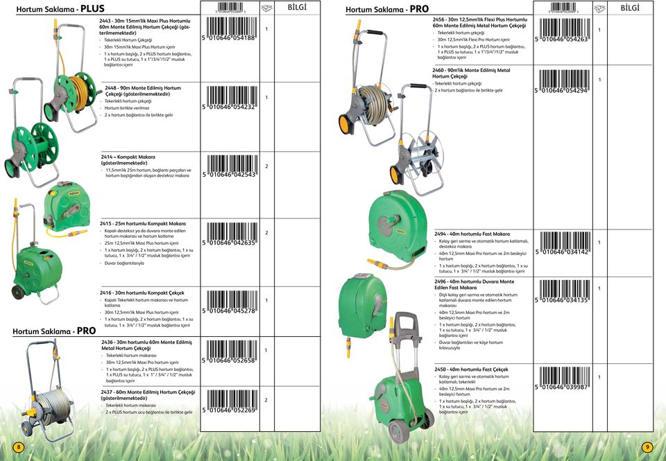 Hortum birlikte verilmez - x hortum bağlantısı ile birlikte gelir 4-0m,mm lik Flexi Plus Hortumlu 0m Monte Edilmiş Metal Hortum Çekçeği - Tekerlekli hortum çekçeği - 0m,mm lik Flexi Pro Hortum içerir