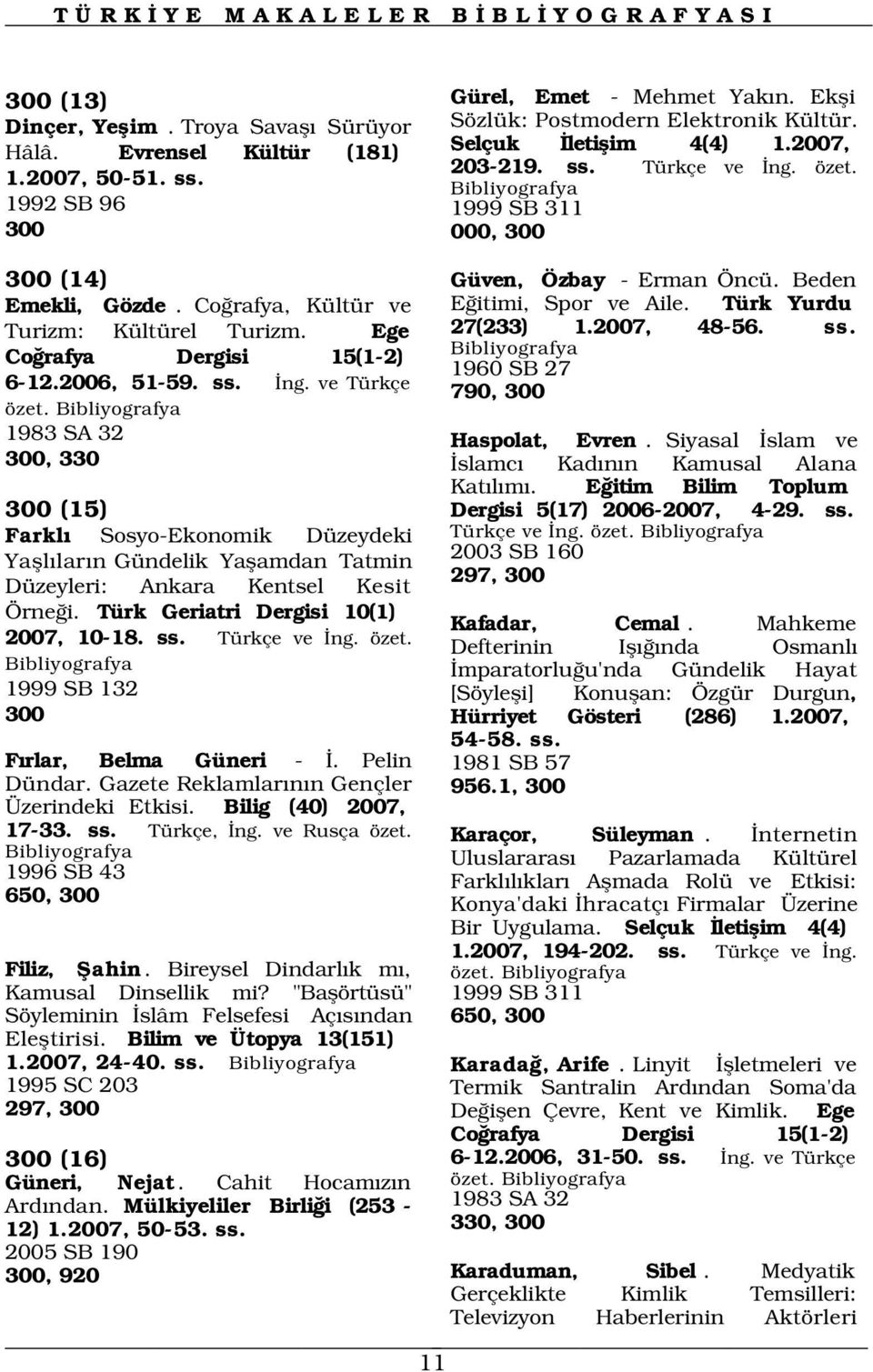 Co rafya, Kültür ve Turizm: Kültürel Turizm. Ege Co rafya Dergisi 15(1-2) 6-12.2006, 51-59. ss. ng. ve Türkçe özet. 1960 SB 27 790, 300 1983 SA 32 Haspolat, Evren.