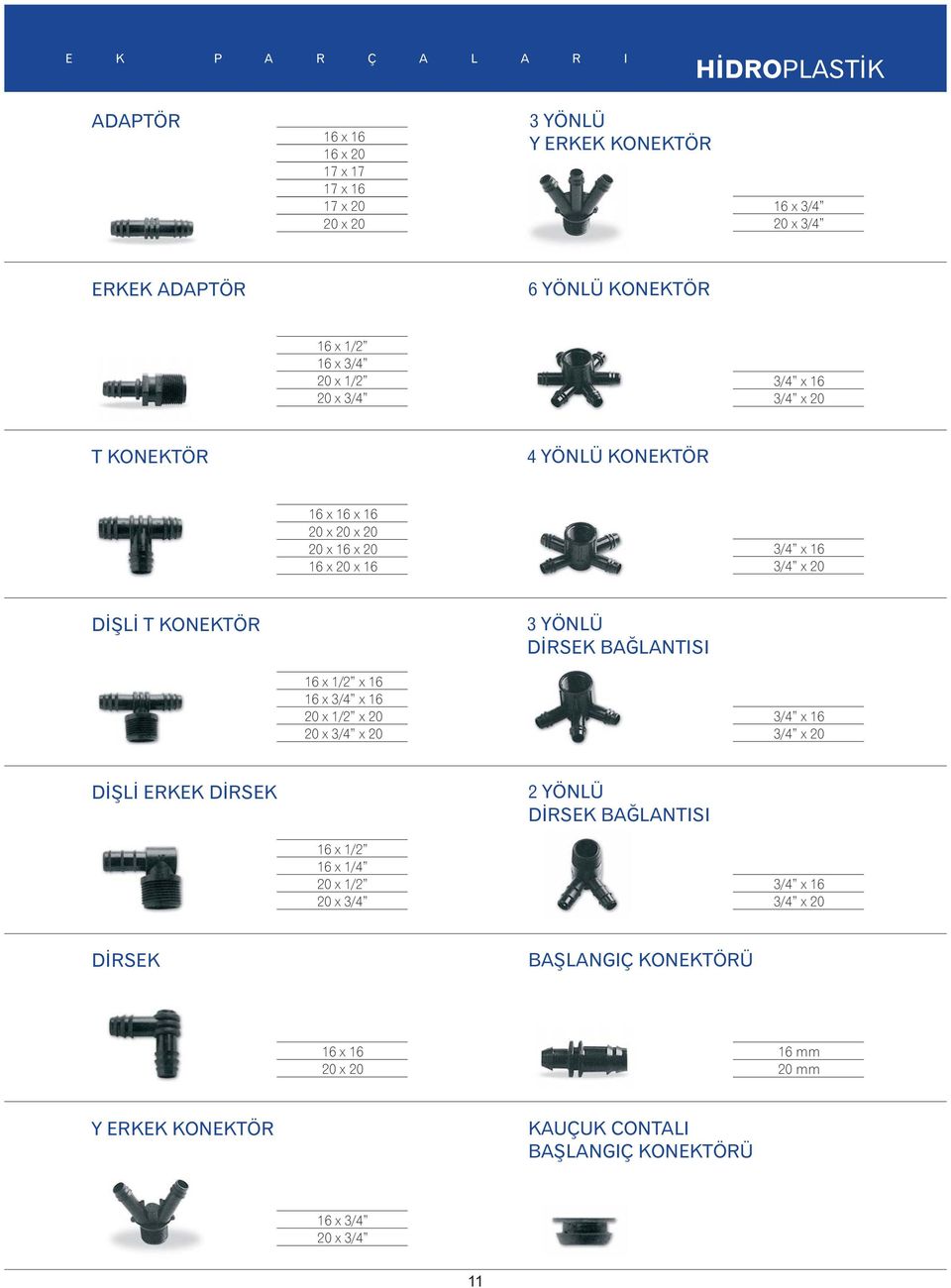 KONEKTÖR 3 YÖNLÜ DÝRSEK BAÐLANTISI 16 x 1/2 x 16 16 x 3/4 x 16 20 x 1/2 x 20 20 x 3/4 x 20 3/4 x 16 3/4 x 20 DÝÞLÝ ERKEK DÝRSEK 2 YÖNLÜ DÝRSEK BAÐLANTISI 16 x 1/2