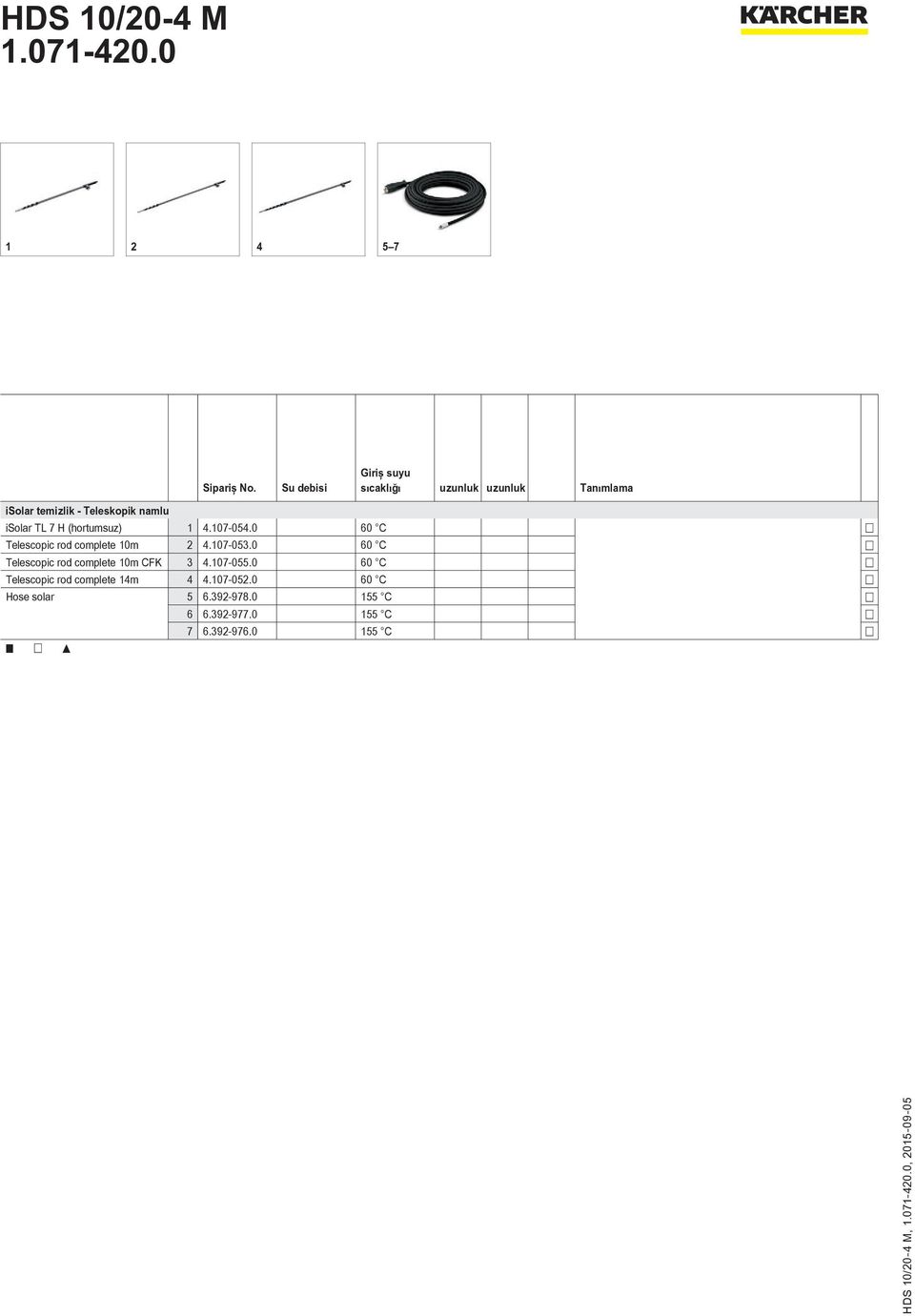 isolar TL 7 H (hortumsuz) 1 4.107-054.0 60 C Telescopic rod complete 10m 2 4.107-053.