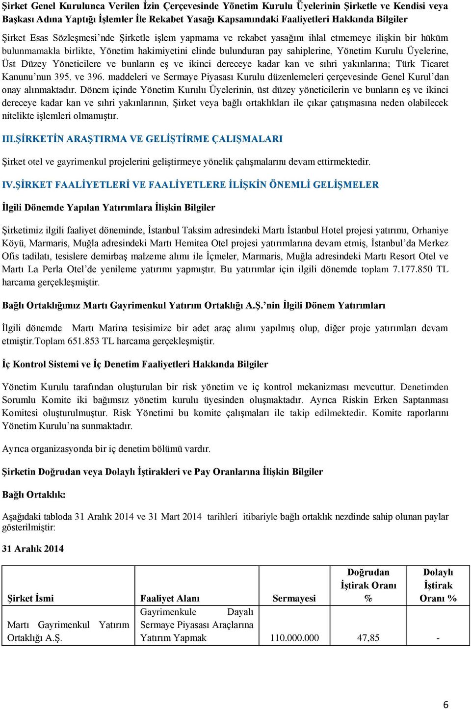 Üyelerine, Üst Düzey Yöneticilere ve bunların eş ve ikinci dereceye kadar kan ve sıhri yakınlarına; Türk Ticaret Kanunu nun 395. ve 396.