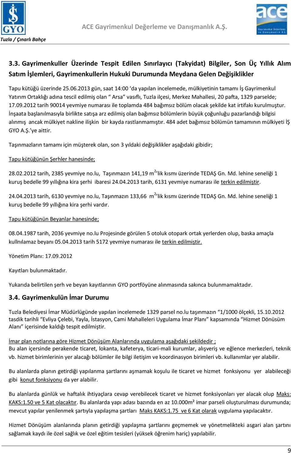 09.2012 tarih 90014 yevmiye numarası ile toplamda 484 bağımsız bölüm olacak şekilde kat irtifakı kurulmuştur.