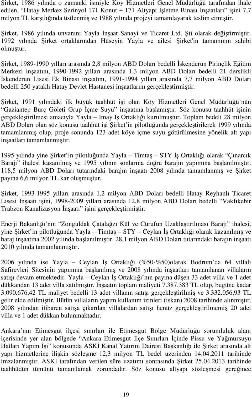 1992 yılında Şirket ortaklarından Hüseyin Yayla ve ailesi Şirket'in tamamının sahibi olmuştur.