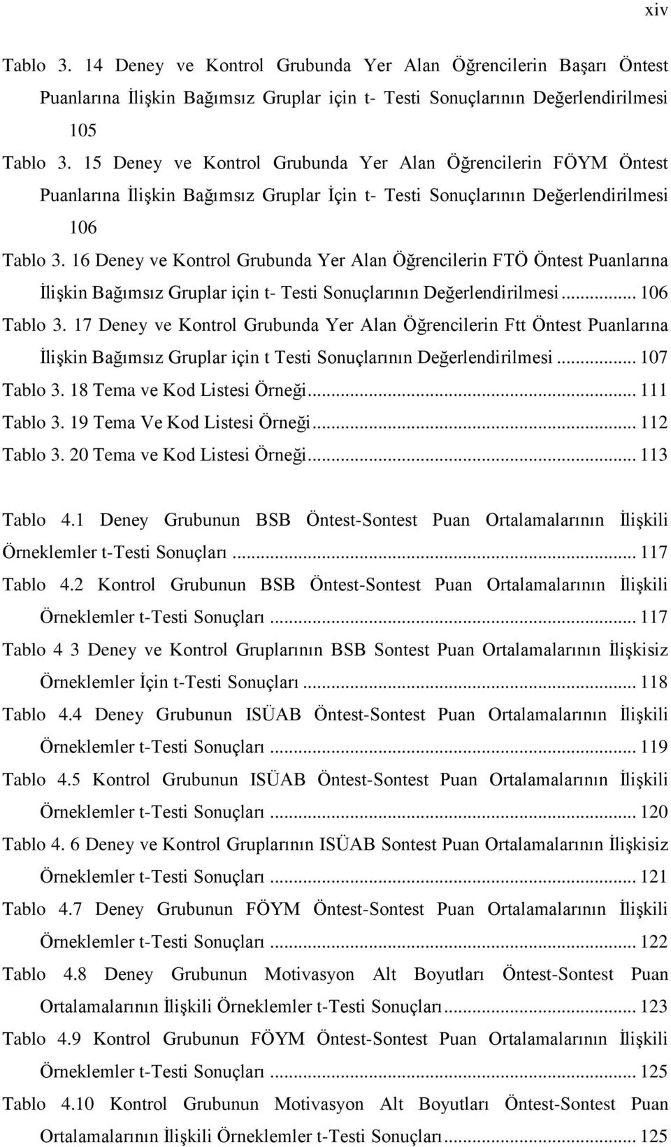 16 Deney ve Kontrol Grubunda Yer Alan Öğrencilerin FTÖ Öntest Puanlarına ĠliĢkin Bağımsız Gruplar için t- Testi Sonuçlarının Değerlendirilmesi... 106 Tablo 3.