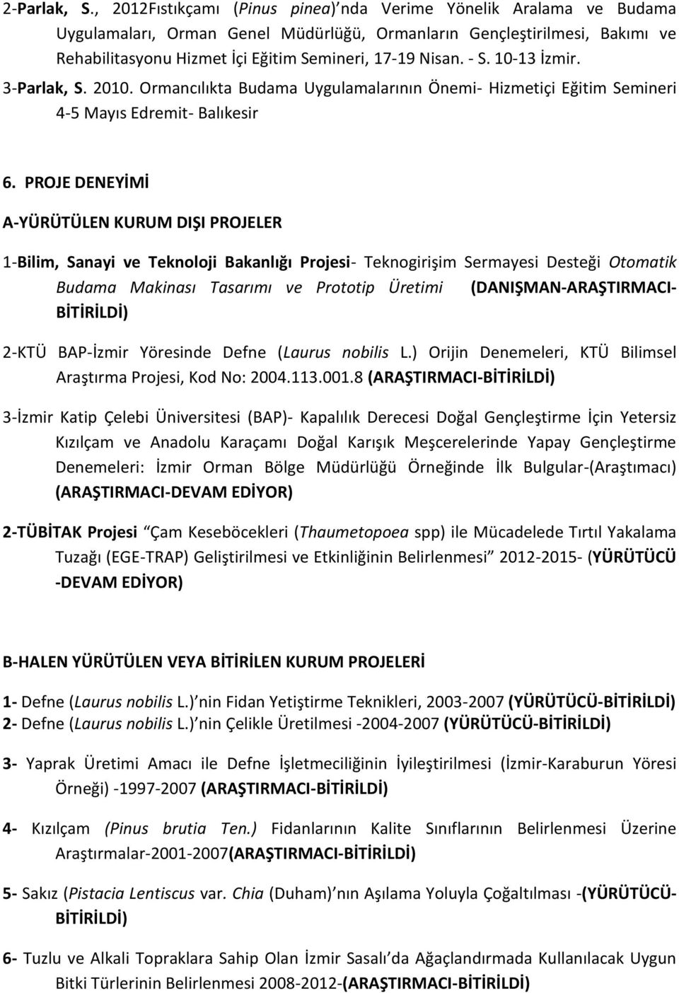 - S. 10-13 İzmir. 3-Parlak, S. 2010. Ormancılıkta Budama Uygulamalarının Önemi- Hizmetiçi Eğitim Semineri 4-5 Mayıs Edremit- Balıkesir 6.