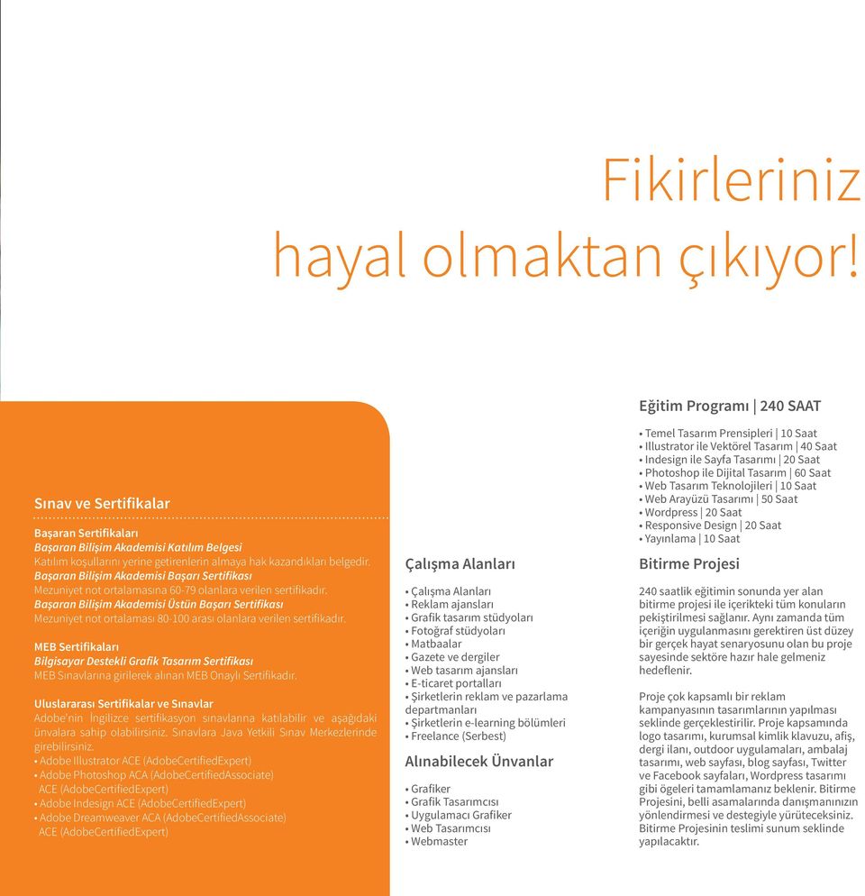 Başaran Bilişim Akademisi Başarı Sertifikası Mezuniyet not ortalamasına 60-79 olanlara verilen sertifikadır.