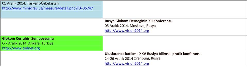 05 Aralık 2014, Moskova, Rusya Glokom Cerrahisi Sempozyumu 6-7 Aralık 2014,