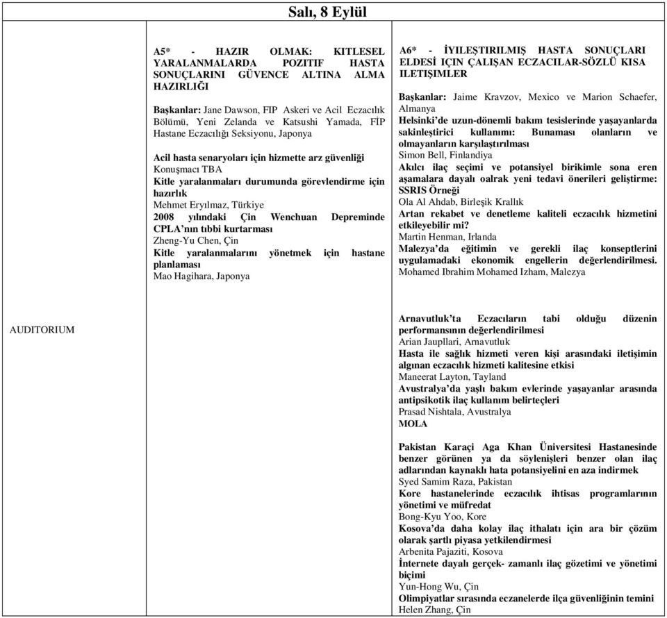 ndaki Çin Wenchuan Depreminde CPLA n n t bbi kurtarmas Zheng-Yu Chen, Çin Kitle yaralanmalar yönetmek için hastane planlamas Mao Hagihara, Japonya A6* - YILE TIRILMI HASTA SONUÇLARI ELDES IÇIN ÇALI