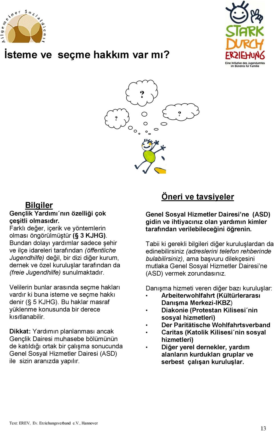 Velilerin bunlar arasında seçme hakları vardır ki buna isteme ve seçme hakkı denir ( 5 KJHG). Bu haklar masraf yüklenme konusunda bir derece kısıtlanabilir.