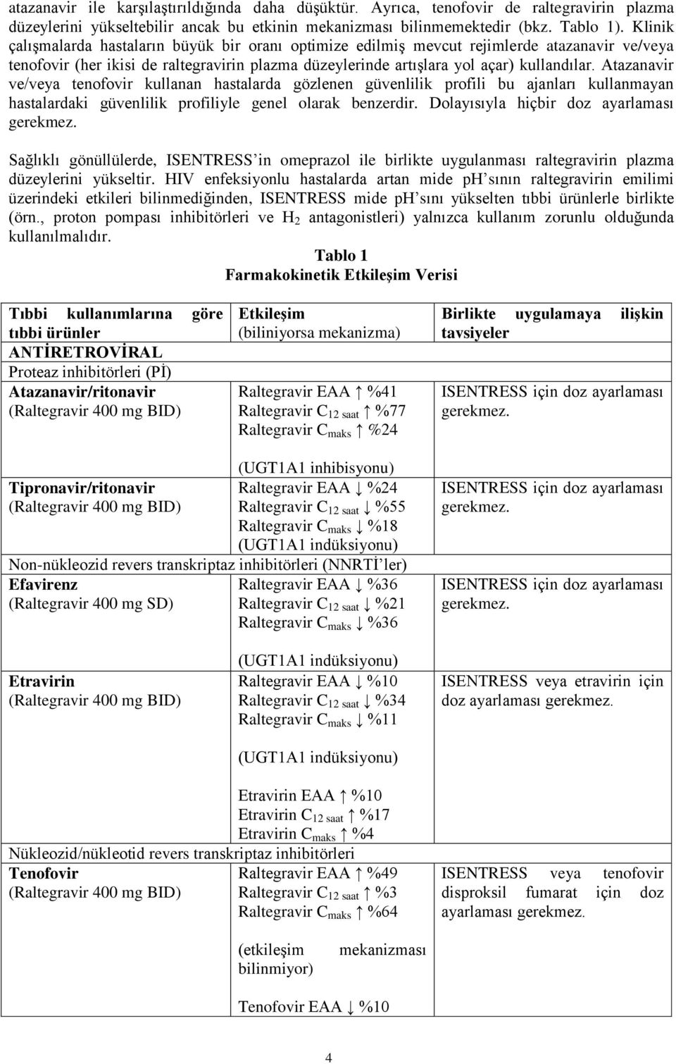 Atazanavir ve/veya tenofovir kullanan hastalarda gözlenen güvenlilik profili bu ajanları kullanmayan hastalardaki güvenlilik profiliyle genel olarak benzerdir.