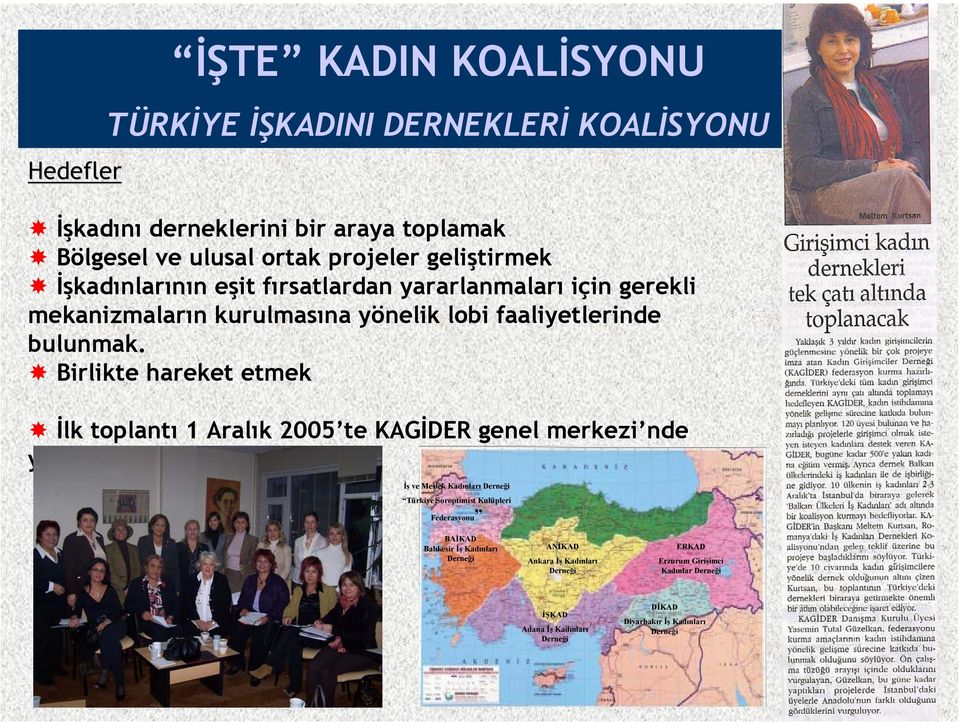 Birlikte hareket etmek İlk toplantı 1 Aralık 2005 te KAGİDER genel merkezi nde yapıldı İş ve Meslek Kadınları Derneği Türkiye Soroptimist Kulüpleri