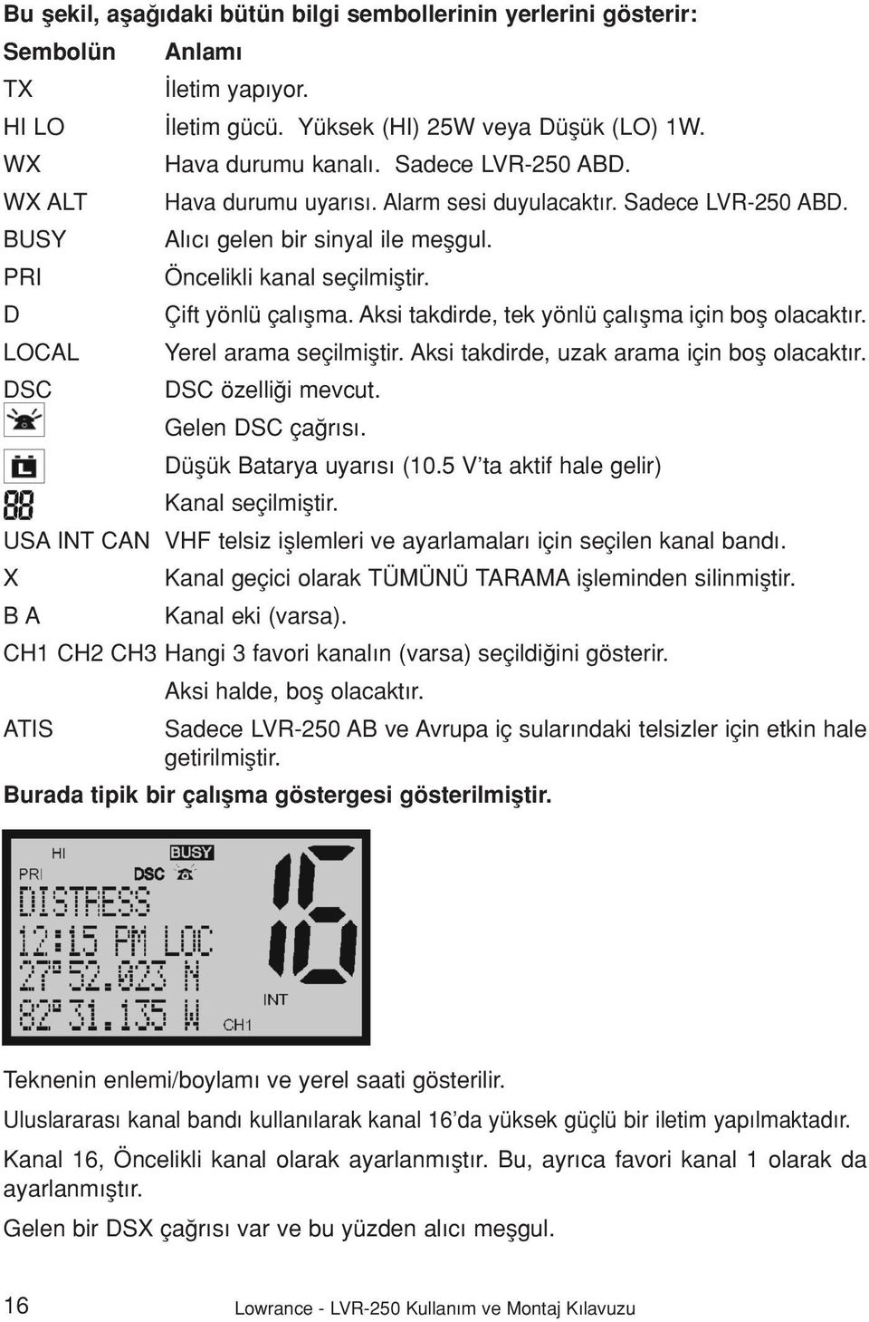 Aksi takdirde, tek yönlü çal flma için bofl olacakt r. LOCAL Yerel arama seçilmifltir. Aksi takdirde, uzak arama için bofl olacakt r. DSC DSC özelli i mevcut. Gelen DSC ça r s.