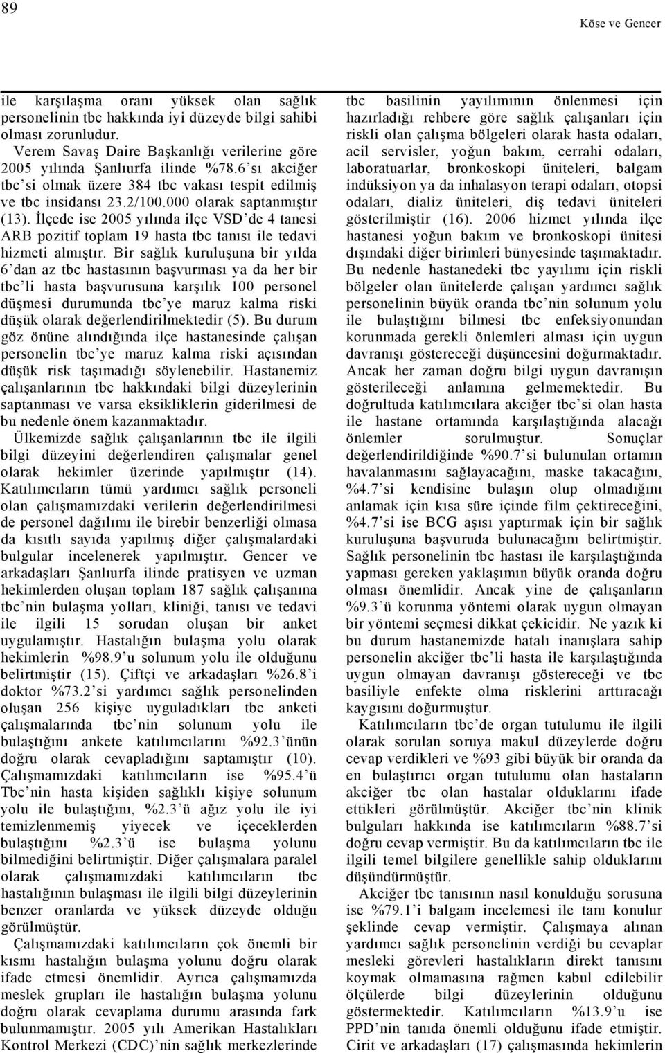 İlçede ise 2005 yılında ilçe VSD de 4 tanesi ARB pozitif toplam 19 hasta tbc tanısı ile tedavi hizmeti almıştır.