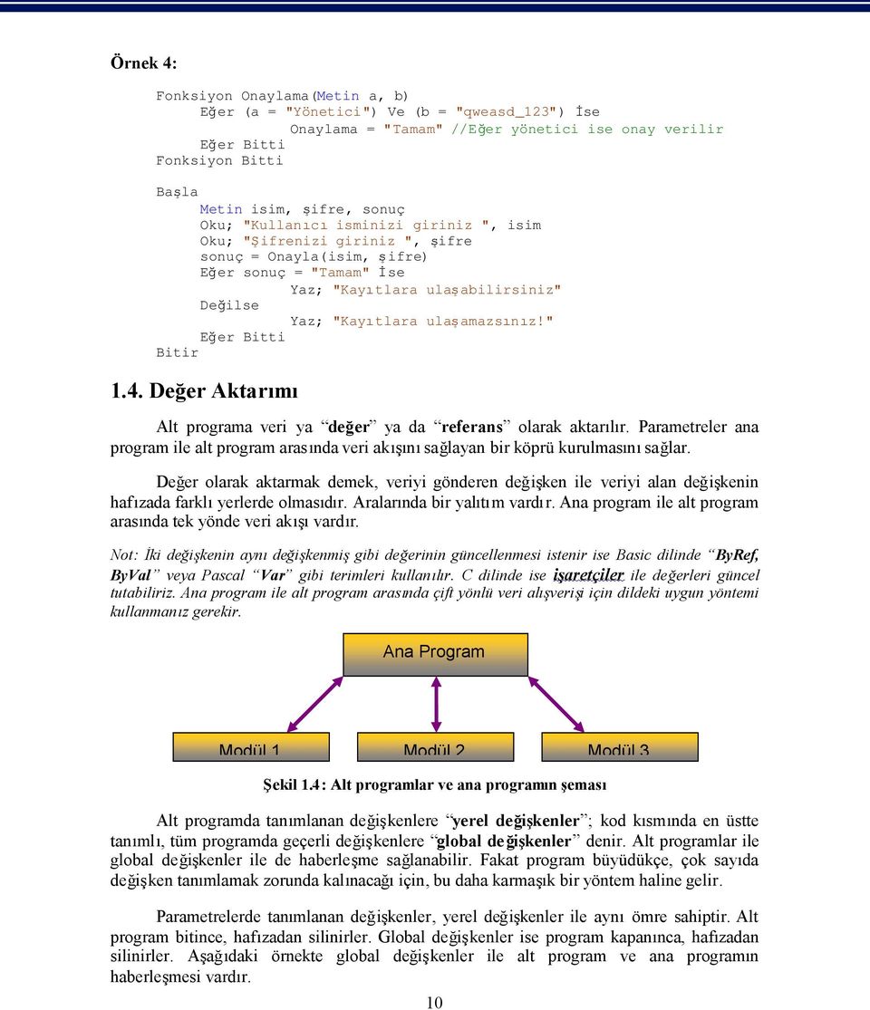 " Eğer Bitti Bitir 1.4. Değer Aktarm Alt programa veri ya değer ya da referans olarak aktarlr. Parametreler ana program ile alt program arasnda veri aksağlayan bir köprü kurulmassağlar.