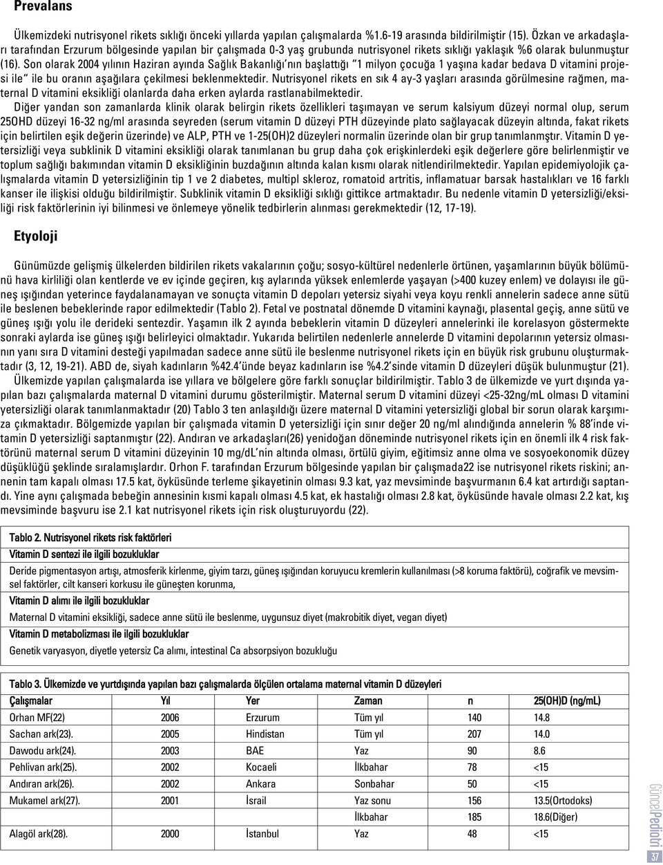 Son olarak 2004 y l n n Haziran ay nda Sa l k Bakanl n n bafllatt 1 milyon çocu a 1 yafl na kadar bedava D vitamini projesi ile ile bu oran n afla lara çekilmesi beklenmektedir.