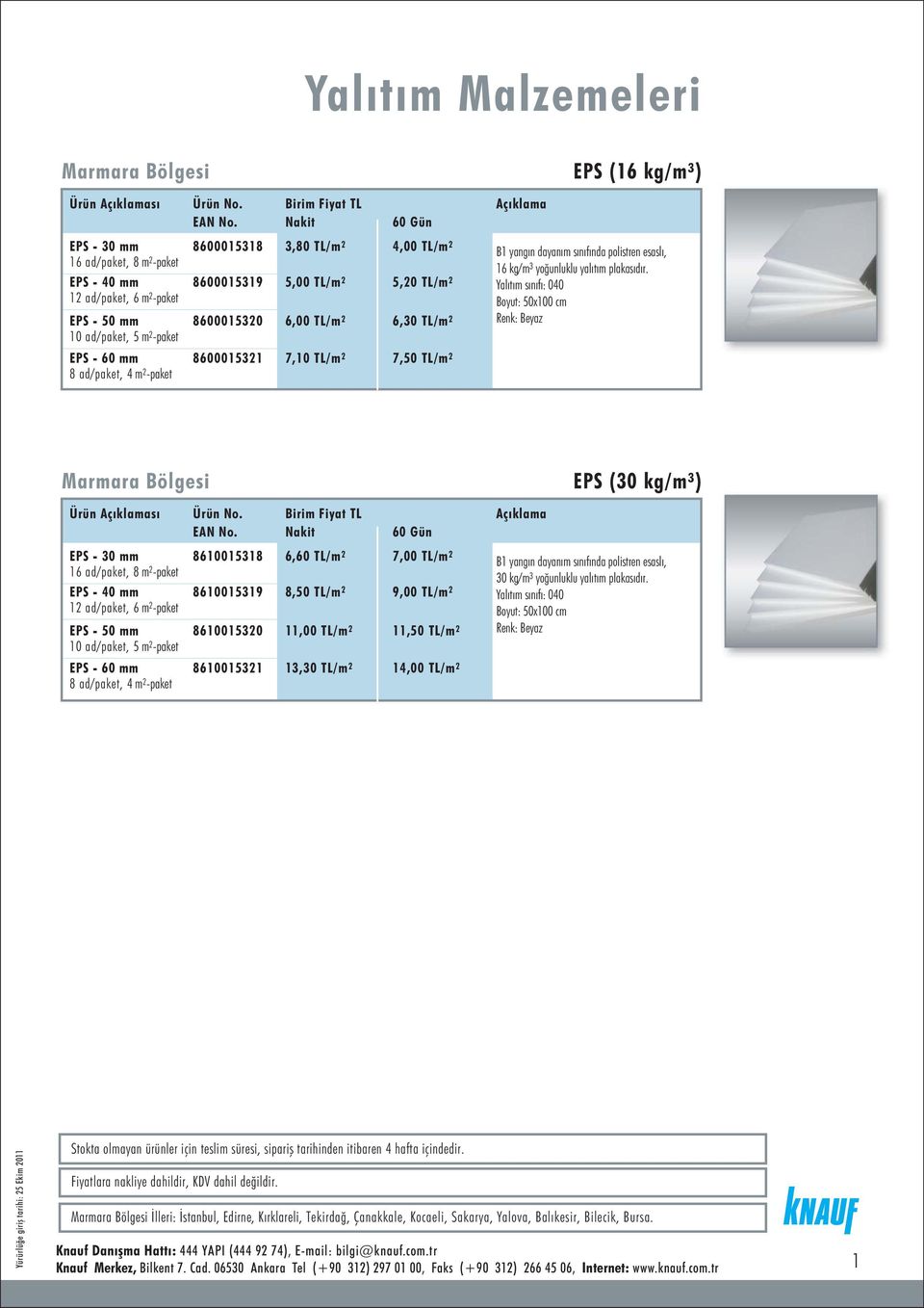 8,50 TL/m 2 8610015320 11,00 TL/m 2 7,00 TL/m 2 9,00 TL/m 2 11,50 TL/m 2 30 kg/m 3 8610015321 13,30 TL/m 2 14,00 TL/m