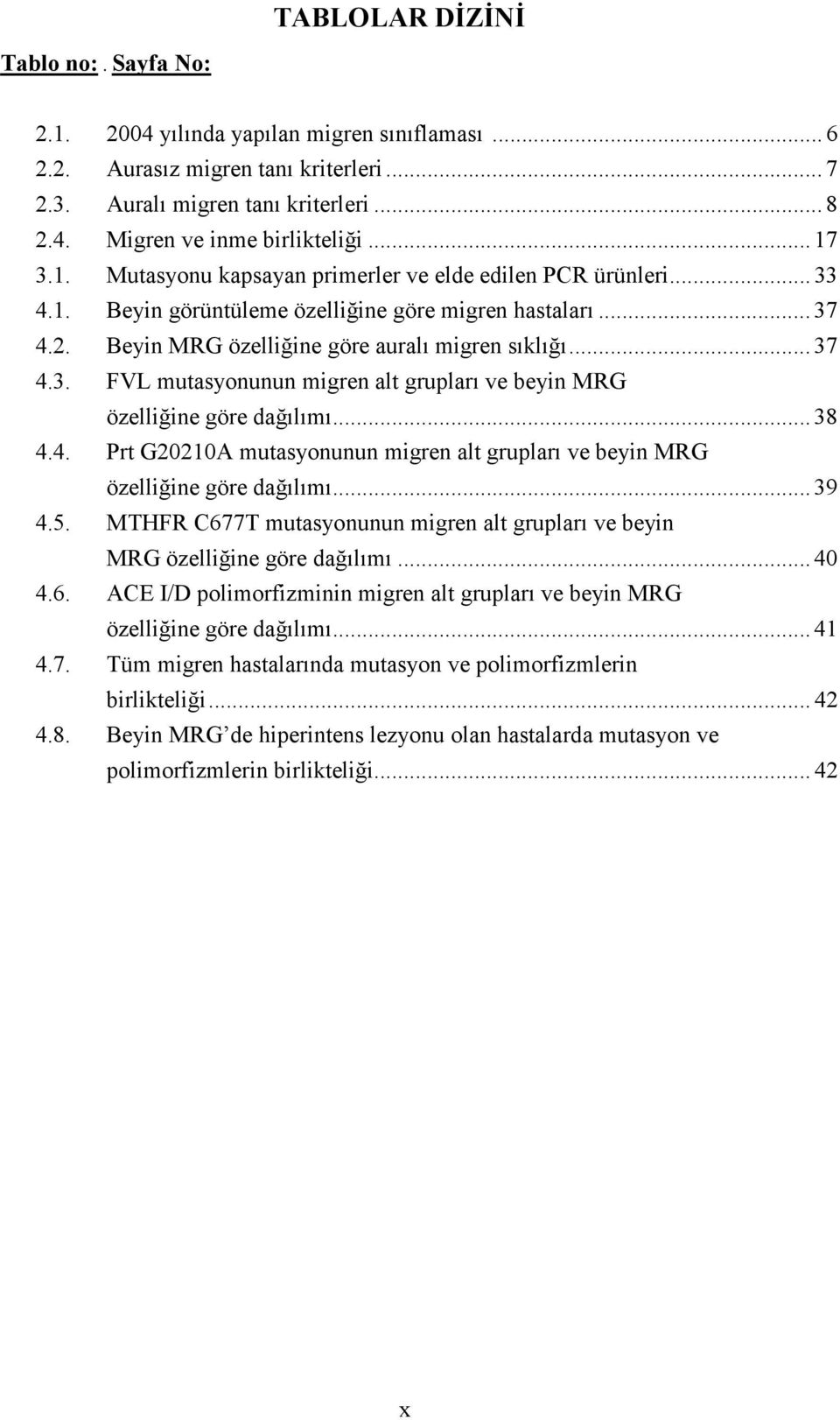 .. 38 4.4. Prt G20210A mutasyonunun migren alt grupları ve beyin MRG özelliğine göre dağılımı... 39 4.5. MTHFR C677T mutasyonunun migren alt grupları ve beyin MRG özelliğine göre dağılımı... 40 4.6. ACE I/D polimorfizminin migren alt grupları ve beyin MRG özelliğine göre dağılımı.