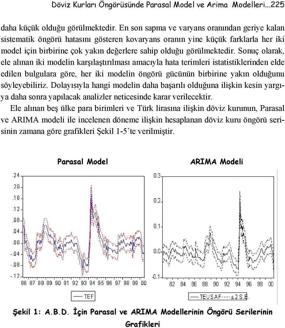 Sonuç olarak, ele alınan iki modelin karşılaştırılması amacıyla hata terimleri istatistiklerinden elde edilen bulgulara göre, her iki modelin öngörü gücünün birbirine yakın olduğunu söyleyebiliriz.