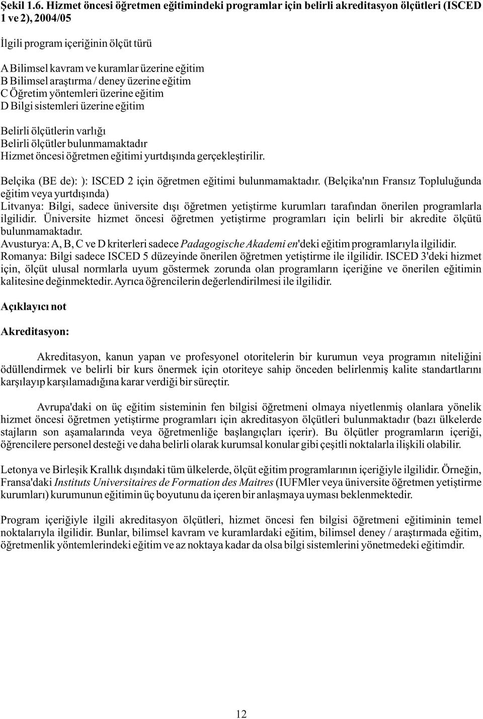 araþtýrma / deney üzerine eðitim C Öðretim yöntemleri üzerine eðitim D Bilgi sistemleri üzerine eðitim Belirli ölçütlerin varlýðý Belirli ölçütler bulunmamaktadýr Hizmet öncesi öðretmen eðitimi