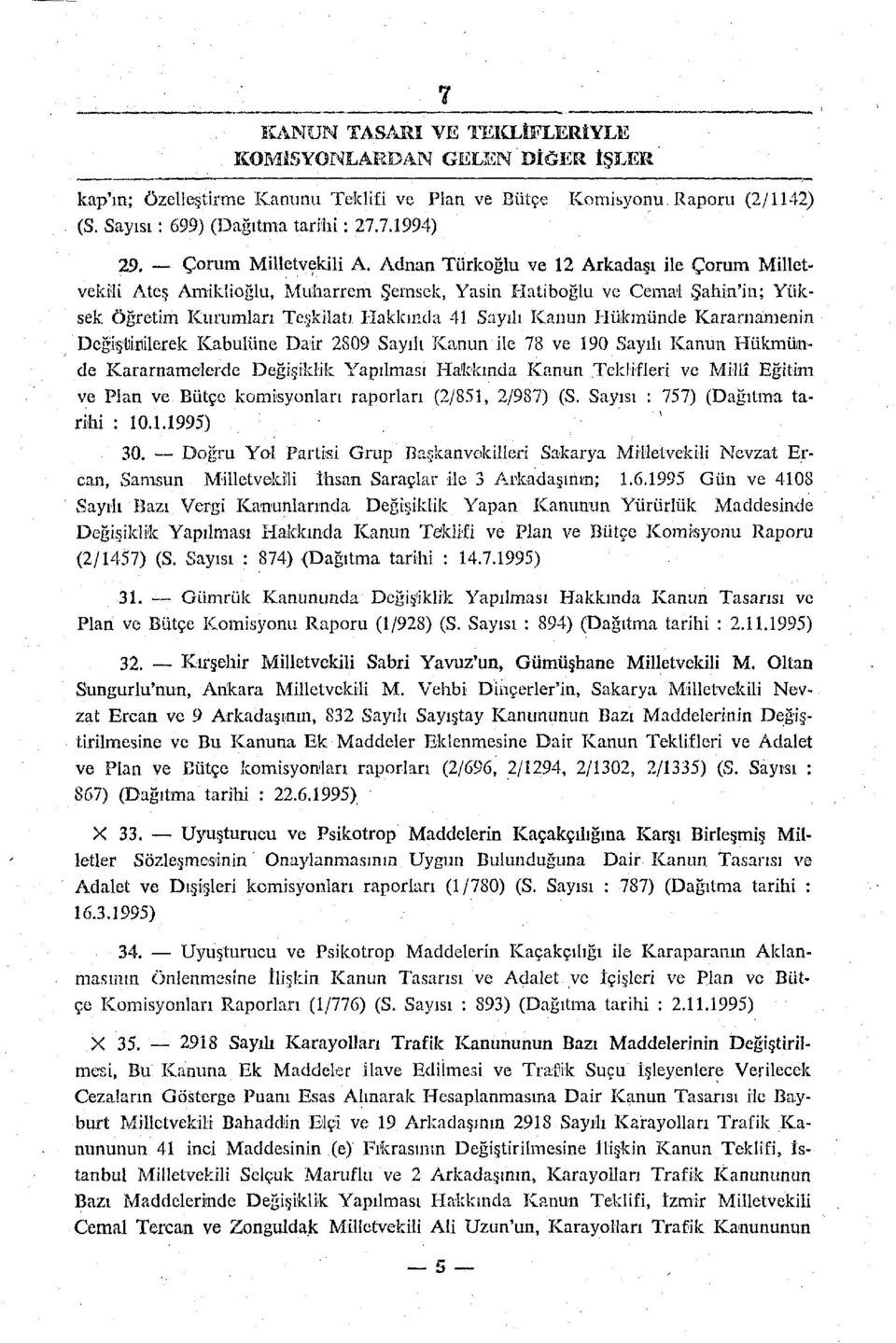 Adnan Türkoğlu ve 12 Arkadaşı ile Çorum Milletvekili Ateş Amiklioğlu, Muharrem ernsek, Yasin Hatiboğlu ve Cemal Şahin'in; Yüksek Öğretim Kurumları Teşkilatı Hakkında 41 Sayılı Kanun Hükmünde