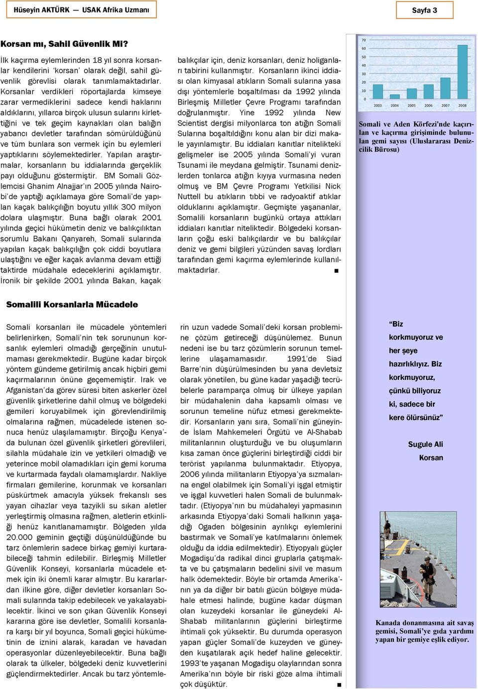 Korsanlar verdikleri röportajlarda kimseye zarar vermediklerini sadece kendi haklarını aldıklarını, yıllarca birçok ulusun sularını kirlettiğini ve tek geçim kaynakları olan balığın yabancı devletler