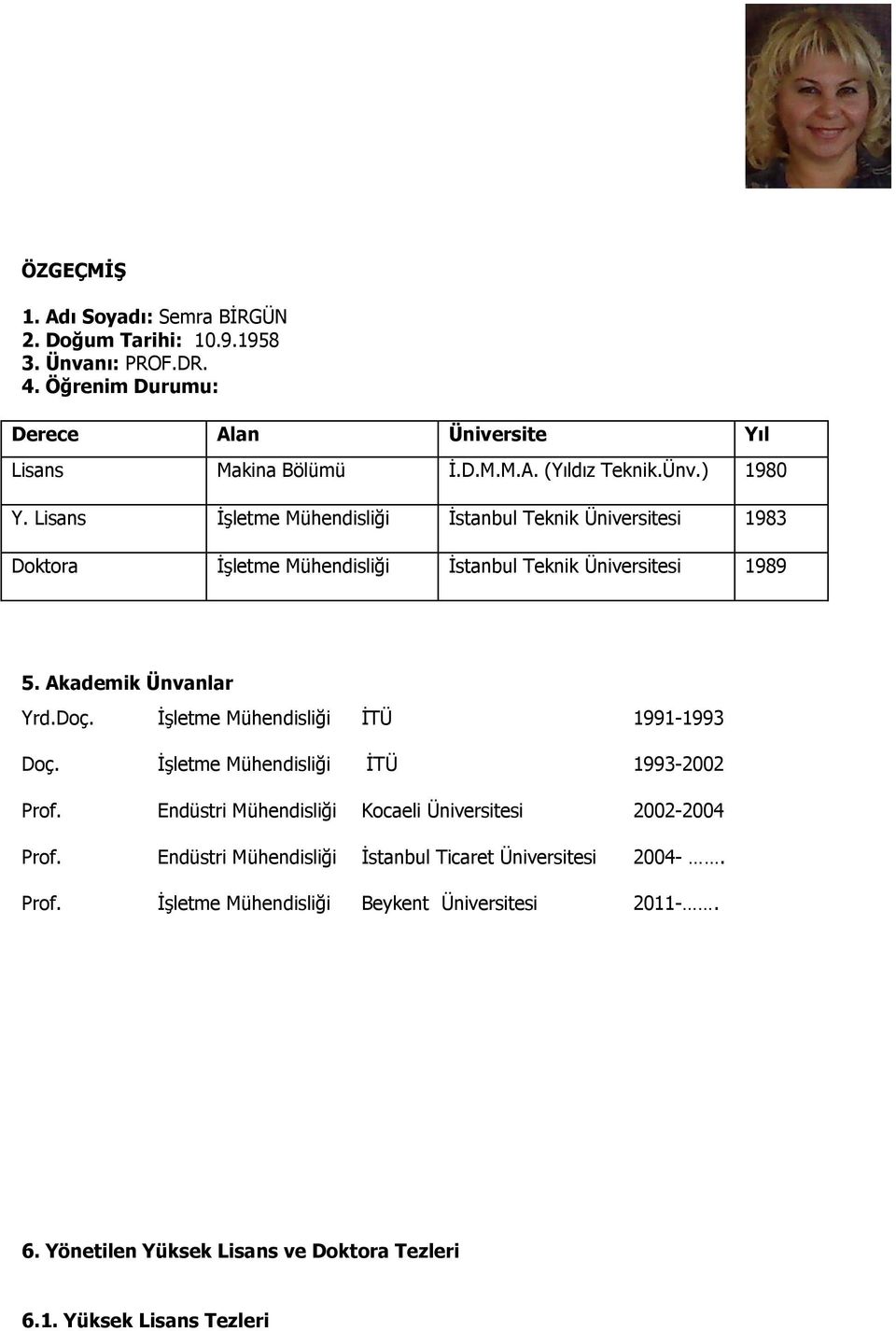 İşletme Mühendisliği İTÜ 1991-1993 Doç. İşletme Mühendisliği İTÜ 1993-2002 Prof. Endüstri Mühendisliği Kocaeli Üniversitesi 2002-2004 Prof.