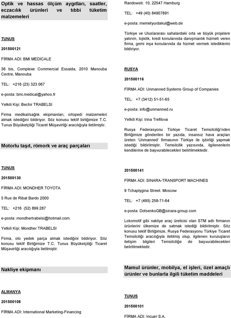 FİRMA ADI: BMI MEDICALE 36 bis, Complexe Commercial Essaida, 2010 Manouba Centre, Manouba TEL: +216 (23) 323 067 e-posta: bmi.medical@yahoo.