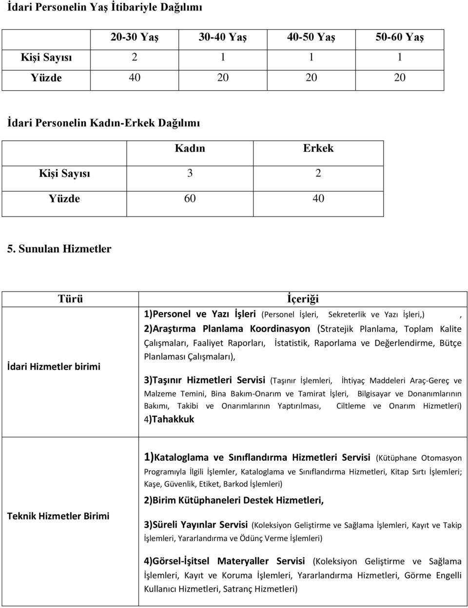 Çalışmaları, Faaliyet Raporları, İstatistik, Raporlama ve Değerlendirme, Bütçe Planlaması Çalışmaları), 3)Taşınır Hizmetleri Servisi (Taşınır İşlemleri, İhtiyaç Maddeleri Araç-Gereç ve Malzeme