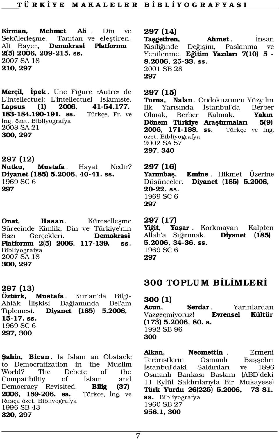 nsan Kiflili inde De iflim, Paslanma ve Yenilenme. E itim Yaz lar 7(10) 5-8.2006, 25-33. ss. 297 (15) Turna, Nalan. Ondokuzuncu Yüzy l n lk Yar s nda stanbul'da Berber Olmak, Berber Kalmak.