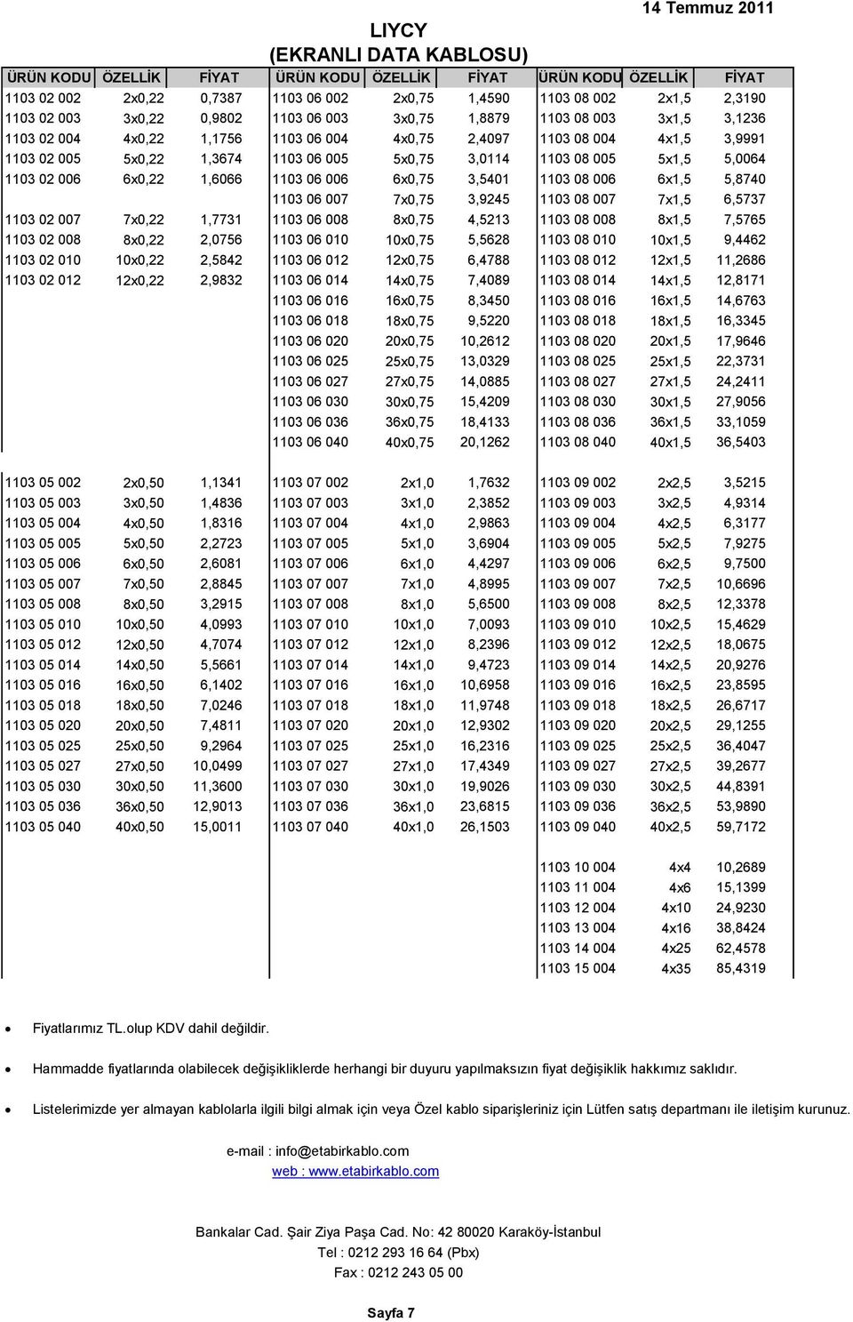 08 006 6x1,5 5,8740 1103 06 007 7x0,75 3,9245 1103 08 007 7x1,5 6,5737 1103 02 007 7x0,22 1,7731 1103 06 008 8x0,75 4,5213 1103 08 008 8x1,5 7,5765 1103 02 008 8x0,22 2,0756 1103 06 010 10x0,75