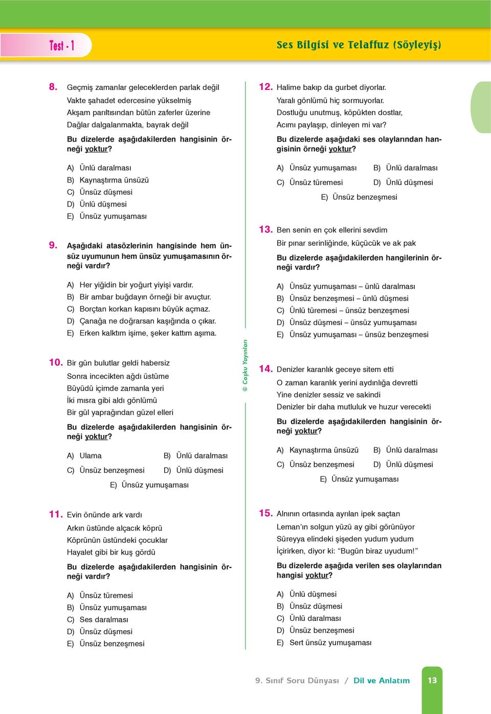 örneði yoktur? AAA - 68 A) Ünlü daralmasý B) Kaynaþtýrma ünsüzü C) Ünsüz düþmesi D) Ünlü düþmesi E) Ünsüz yumuþamasý 9.