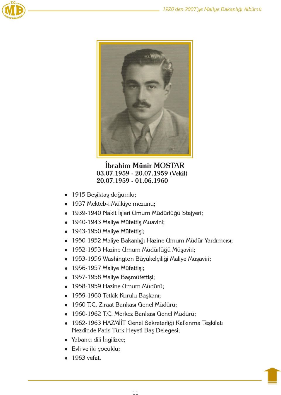 Hazine Umum Müdür Yardımcısı; 1952-1953 Hazine Umum Müdürlüğü Müşaviri; 1953-1956 Washington Büyükelçiliği Maliye Müşaviri; 1956-1957 Maliye Müfettişi; 1957-1958 Maliye Başmüfettişi; 1958-1959