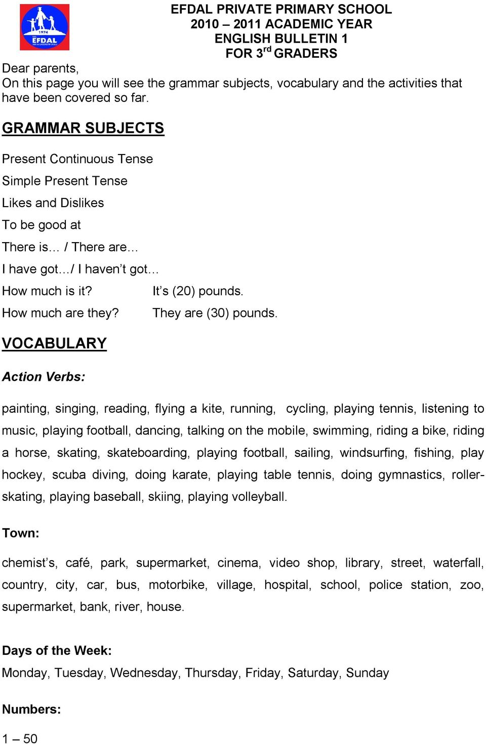 VOCABULARY Action Verbs: It s (20) pounds. They are (30) pounds.