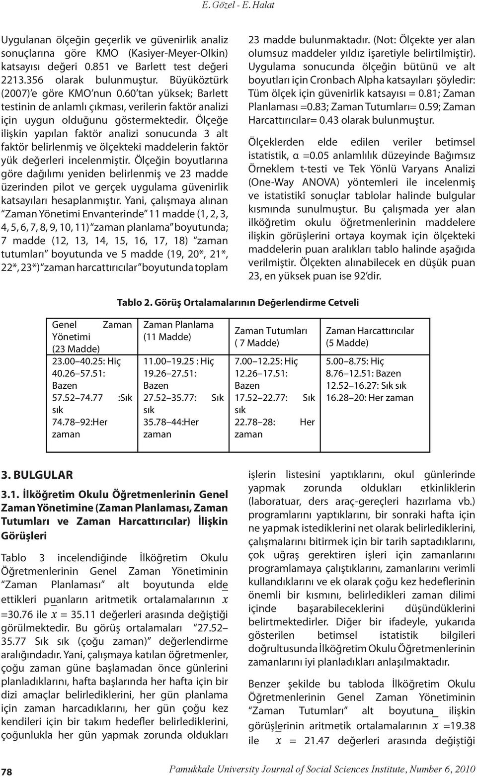 Ölçeğe ilişkin yapılan faktör analizi sonucunda 3 alt faktör belirlenmiş ve ölçekteki maddelerin faktör yük değerleri incelenmiştir.