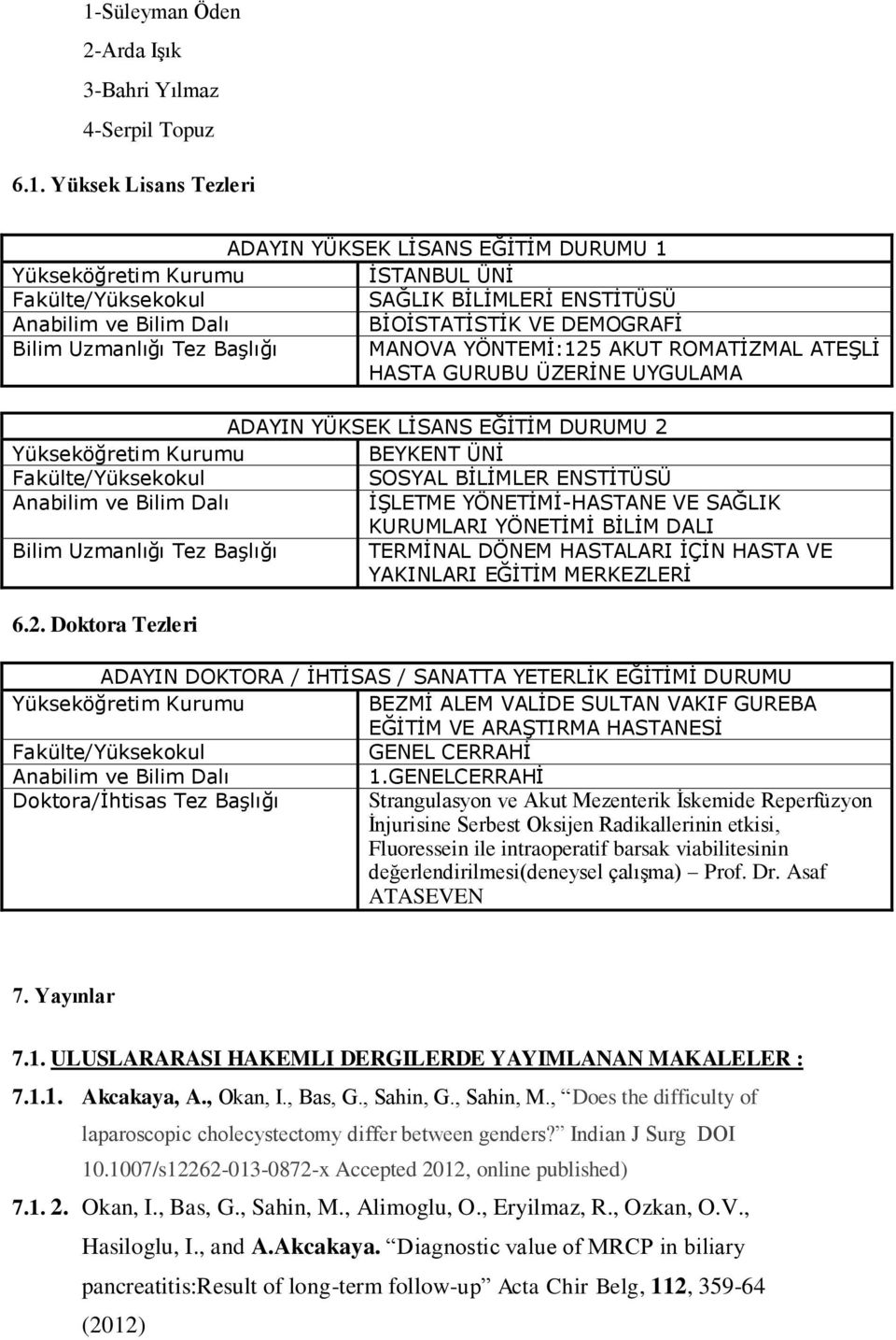 Yükseköğretim Kurumu BEYKENT ÜNİ Fakülte/Yüksekokul SOSYAL BİLİMLER ENSTİTÜSÜ Anabilim ve Bilim Dalı İŞLETME YÖNETİMİ-HASTANE VE SAĞLIK KURUMLARI YÖNETİMİ BİLİM DALI Bilim Uzmanlığı Tez Başlığı