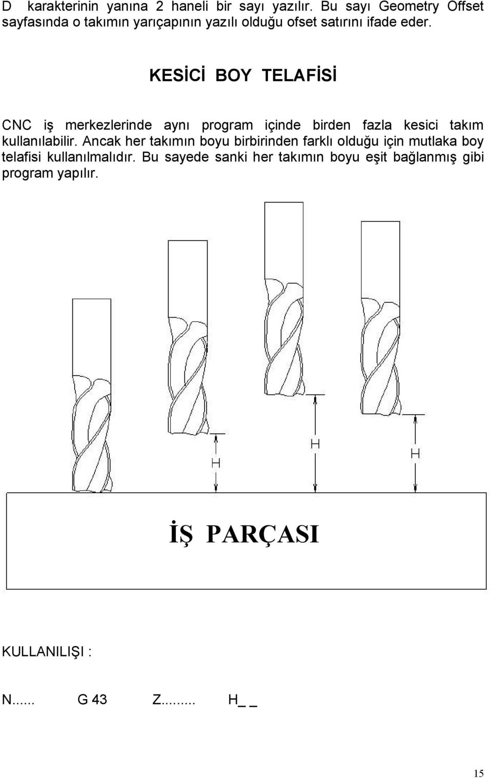 KESİCİ BOY TELAFİSİ CNC iş merkezlerinde aynı program içinde birden fazla kesici takım kullanılabilir.