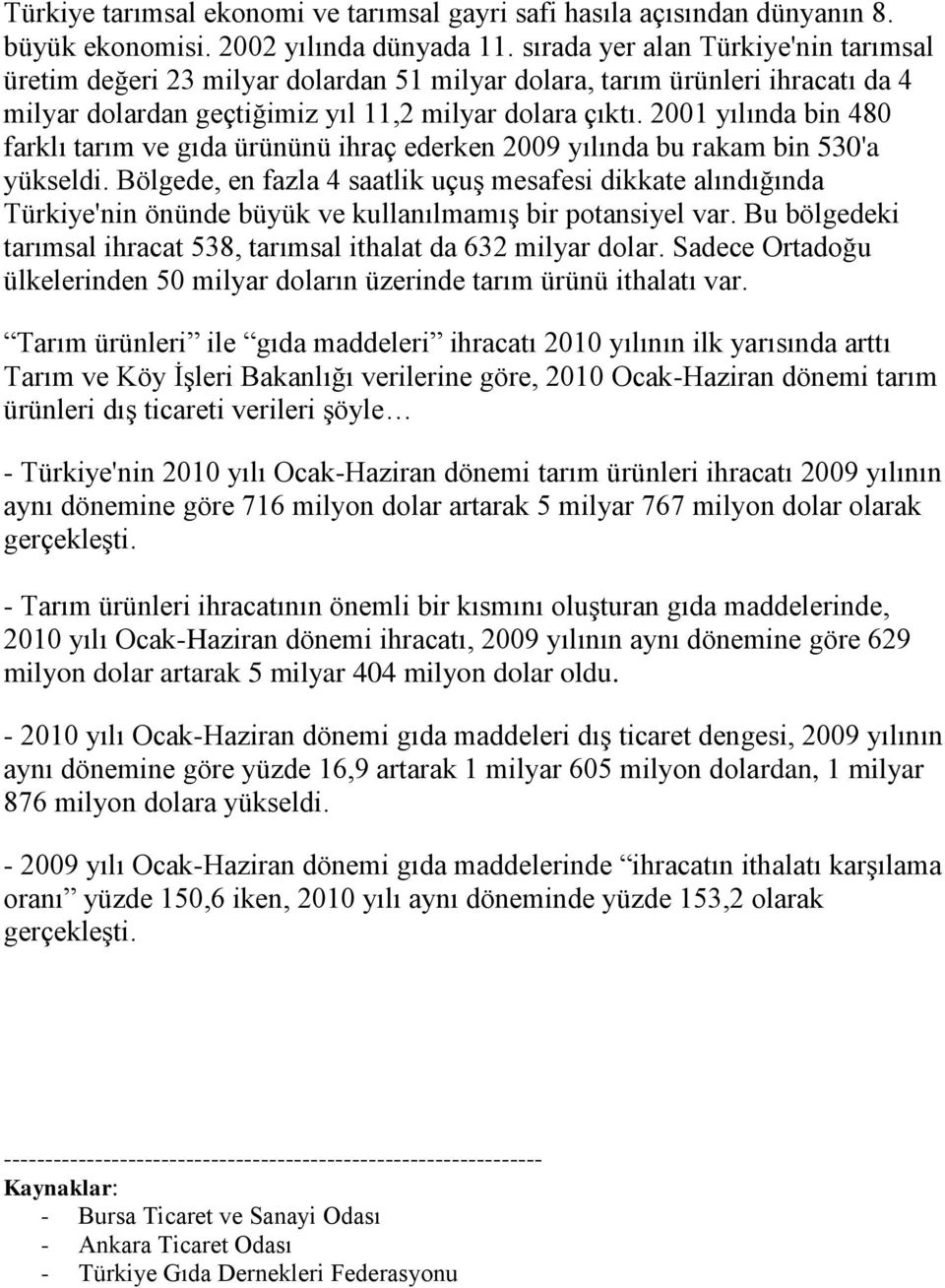 2001 yılında bin 480 farklı tarım ve gıda ürününü ihraç ederken 2009 yılında bu rakam bin 530'a yükseldi.