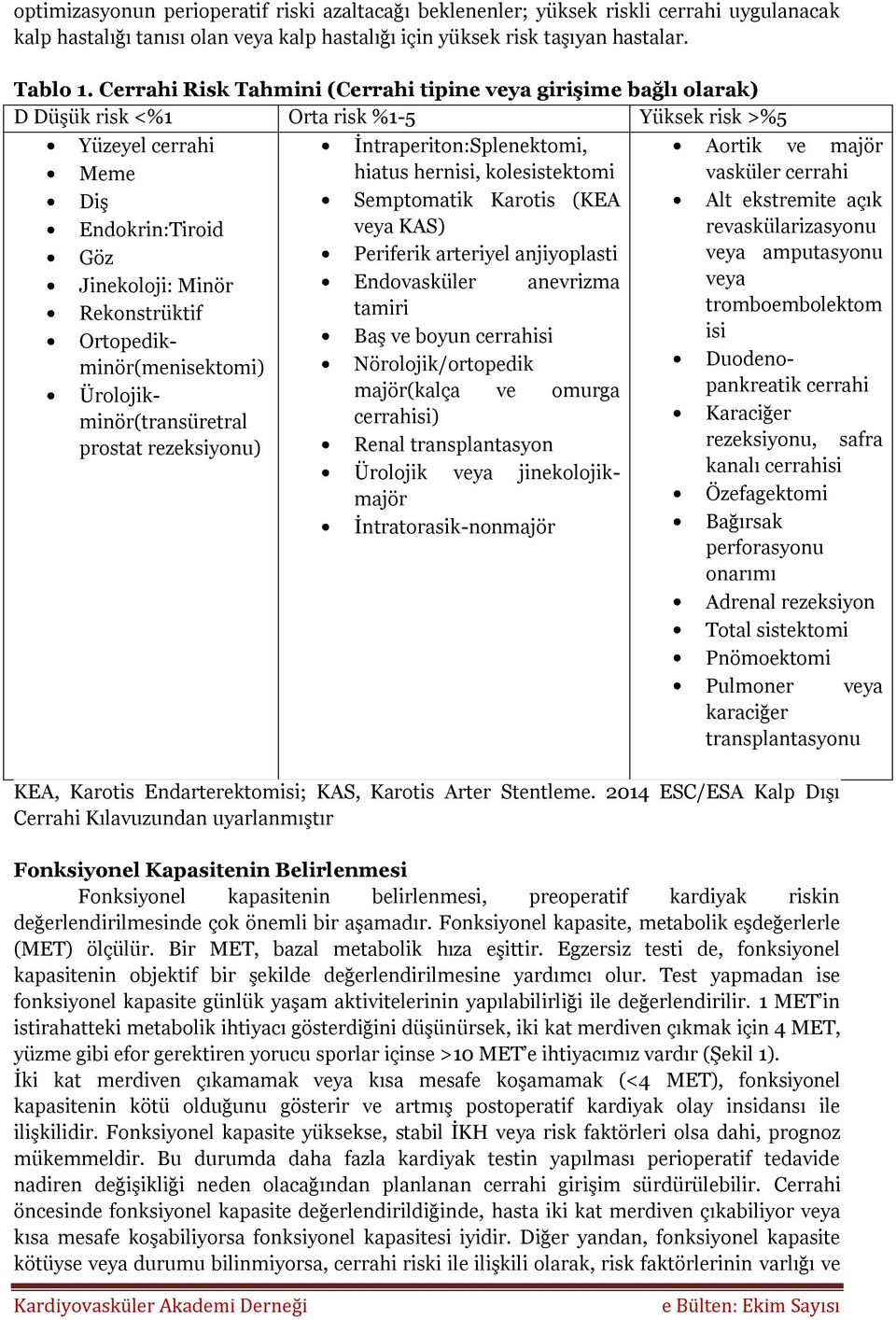 Ortopedikminör(menisektomi) Ürolojikminör(transüretral prostat rezeksiyonu) İntraperiton:Splenektomi, hiatus hernisi, kolesistektomi Semptomatik Karotis (KEA veya KAS) Periferik arteriyel