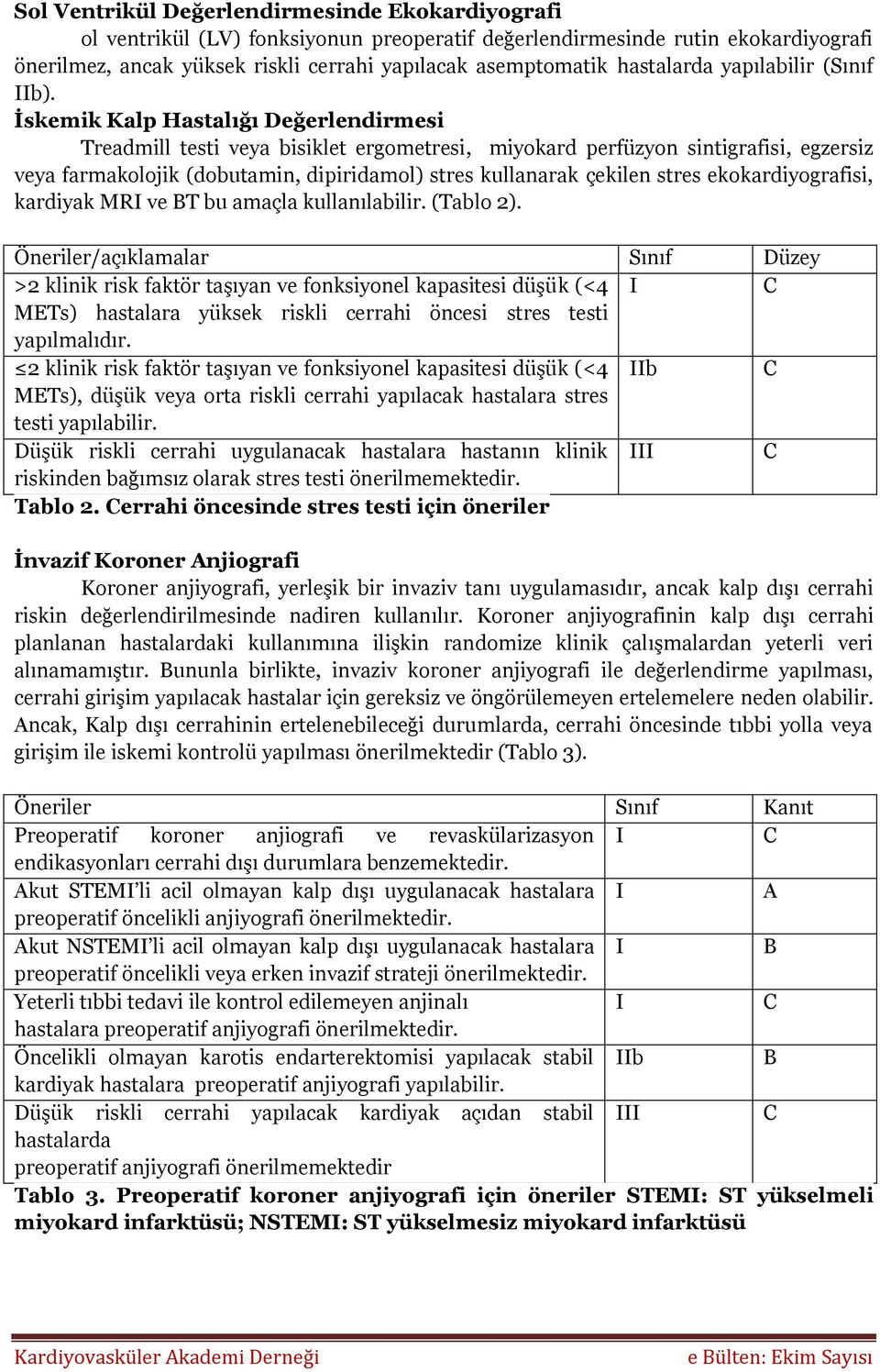 İskemik Kalp Hastalığı Değerlendirmesi Treadmill testi veya bisiklet ergometresi, miyokard perfüzyon sintigrafisi, egzersiz veya farmakolojik (dobutamin, dipiridamol) stres kullanarak çekilen stres