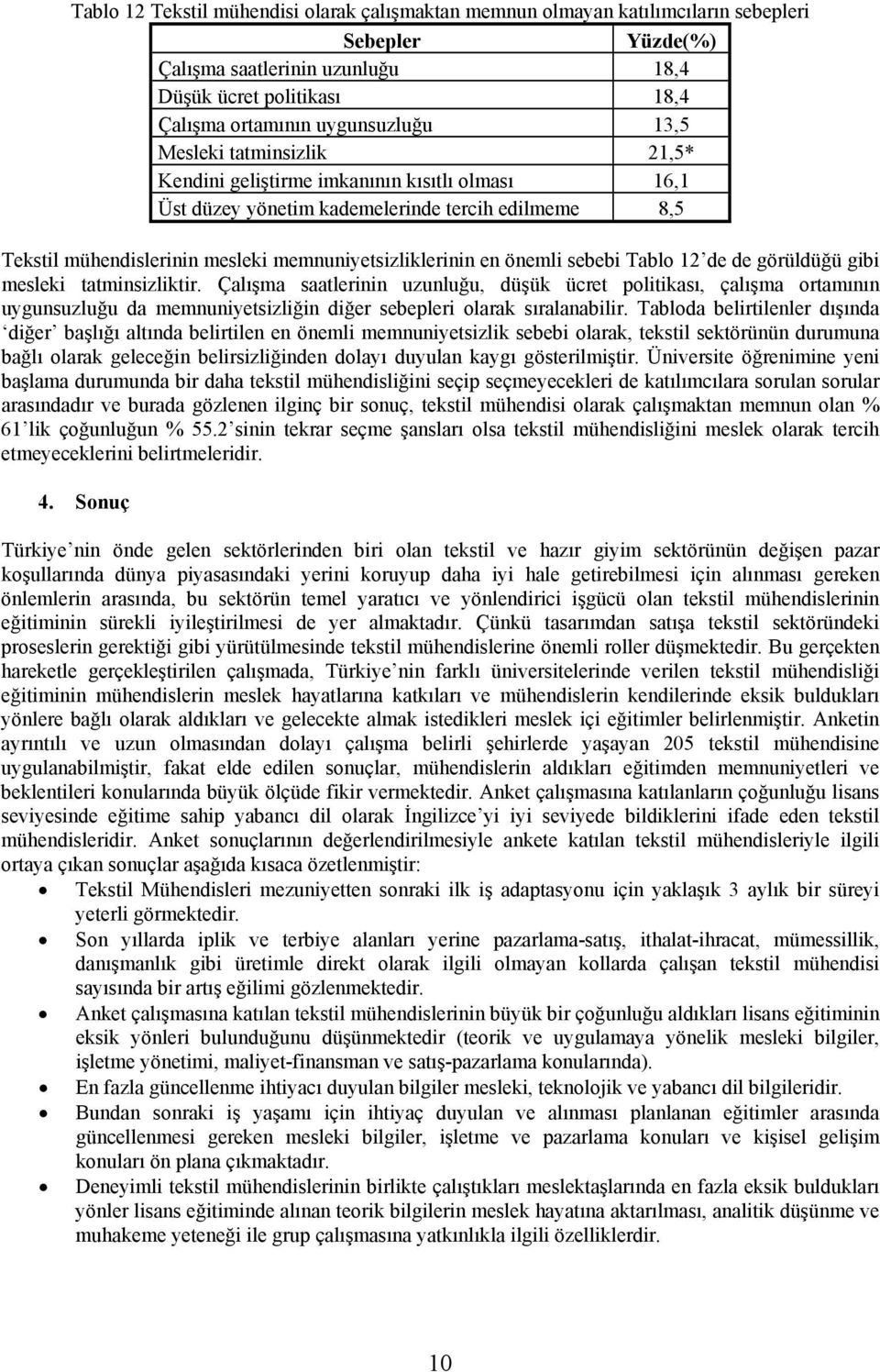 sebebi Tablo 12 de de görüldüğü gibi mesleki tatminsizliktir.