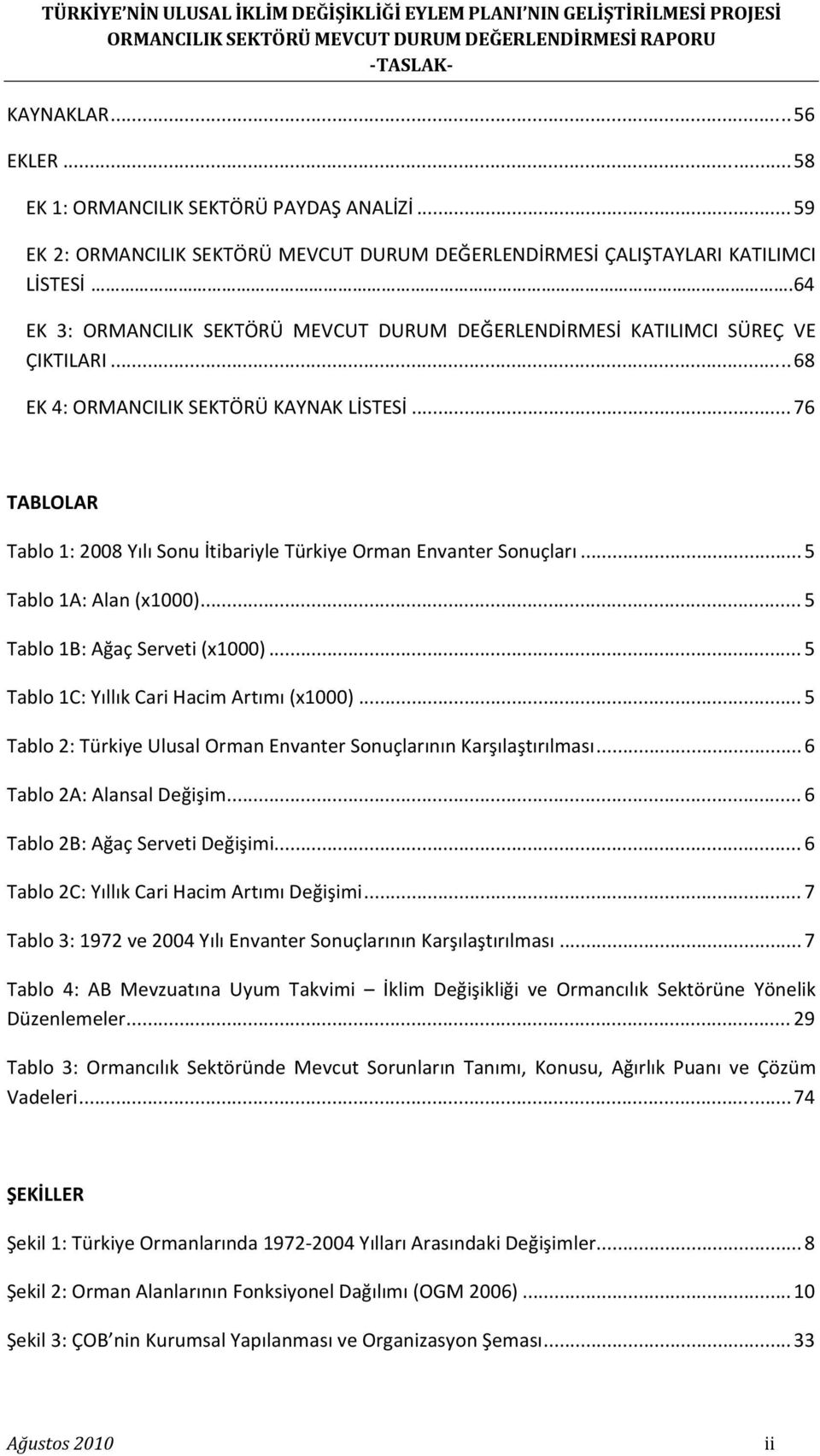 .. 76 TABLOLAR Tablo 1: 2008 Yılı Sonu İtibariyle Türkiye Orman Envanter Sonuçları... 5 Tablo 1A: Alan (x1000)... 5 Tablo 1B: Ağaç Serveti (x1000)... 5 Tablo 1C: Yıllık Cari Hacim Artımı (x1000).